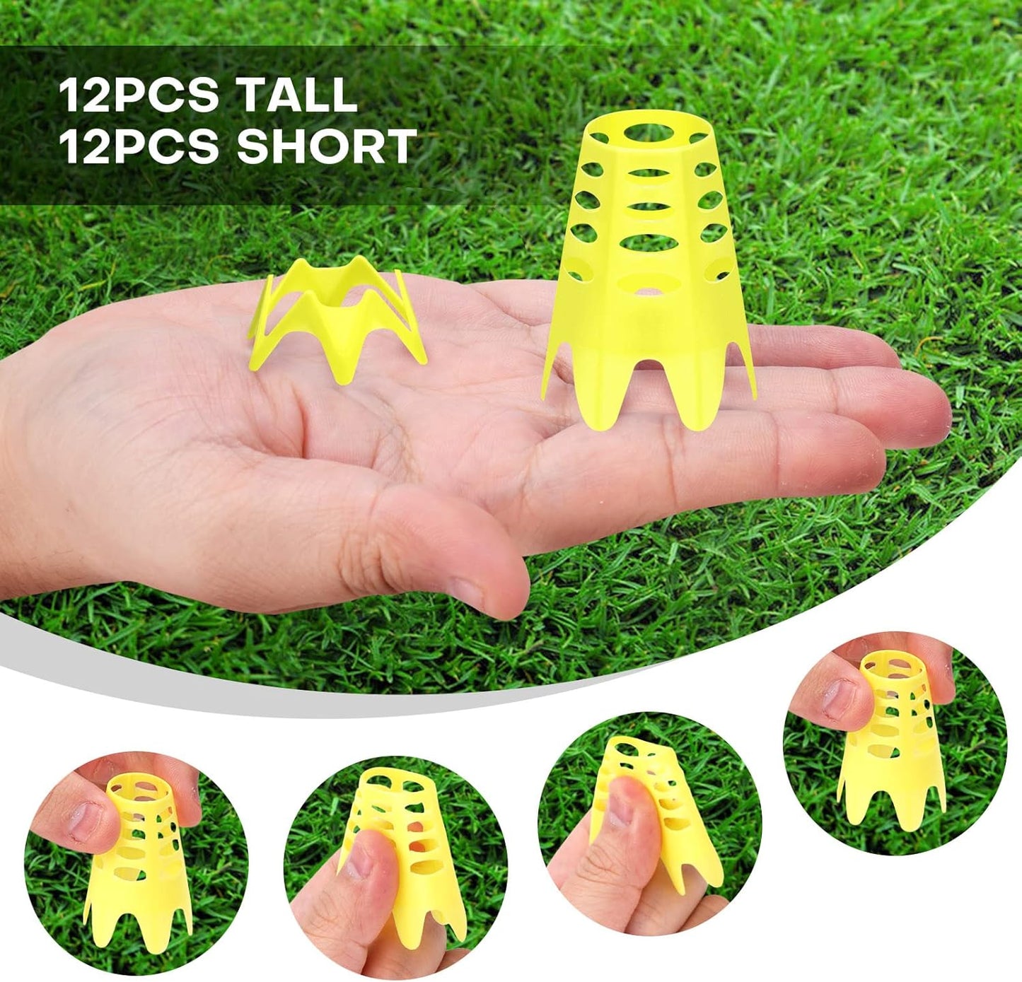 Golf Simulator tees, 24Pcs Plastic Golf Mat Tees for Home, Outdoor or Indoor Golf Tees for Training, Practice Golf tees for Winter Turf and Driving Range, Pack of 12 Tall & 12 Small