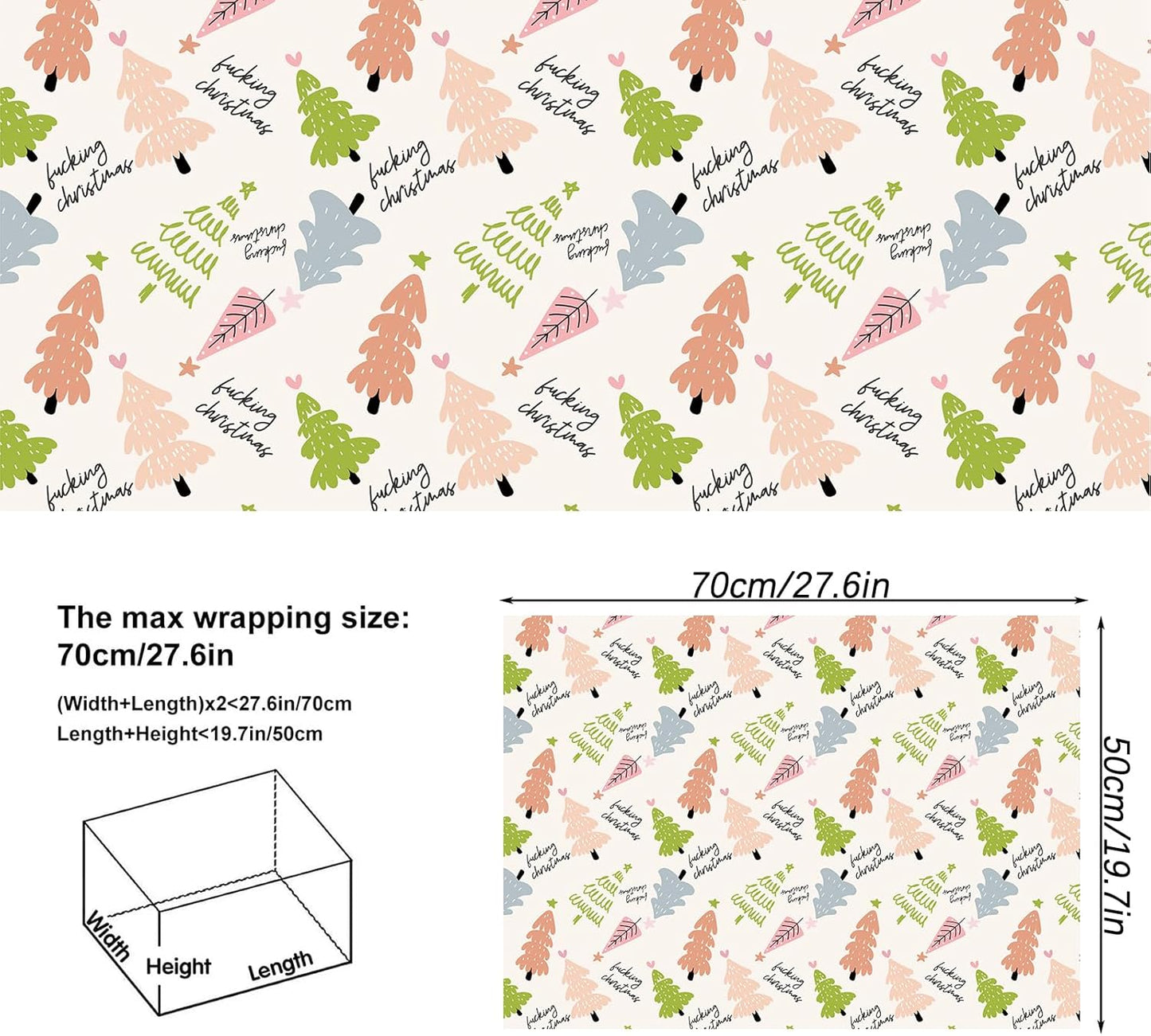 Dtiafu Funny Christmas Tree Wrapping Paper Fuxking Christmas Gift Wrap Paper Bulk Folded Flat Inappropriate Words for Women Men Adult Grandma Holiday Birthday (6 Pack)