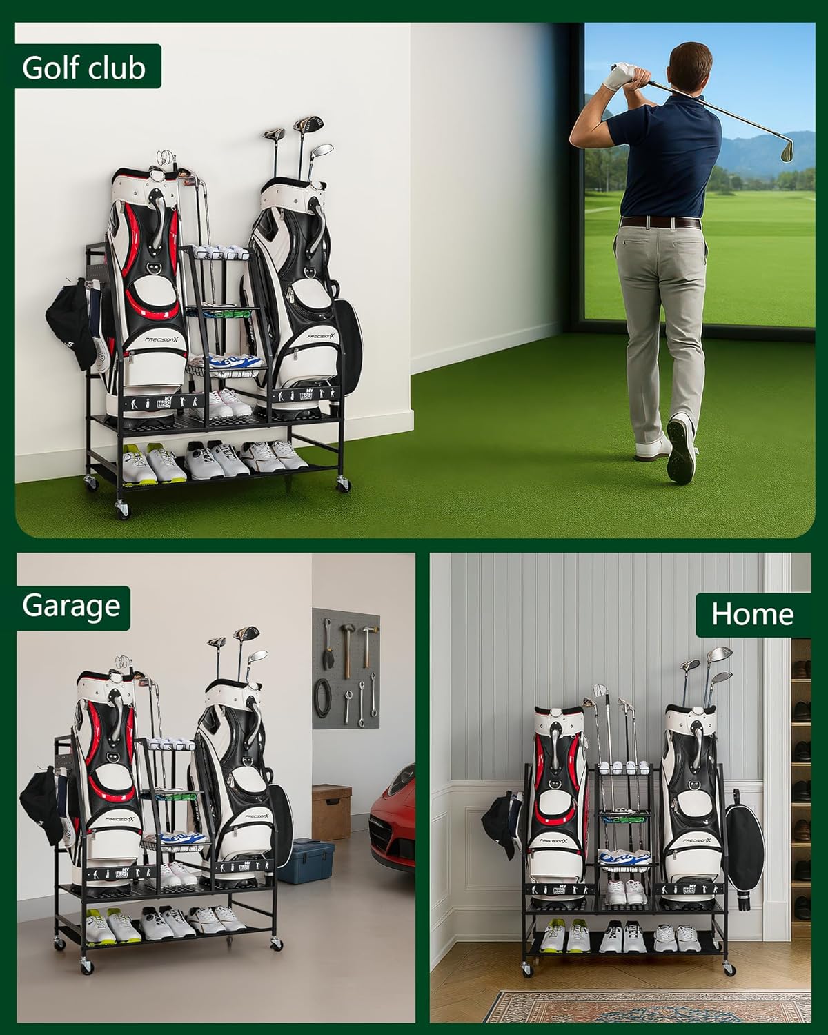 Mythinglogic Golf Bag Storage Organizer, Extra Large Golf Storage Stand for Golf Bag Accessories, Golf Storage Rack for Garage, Golf Club, Home