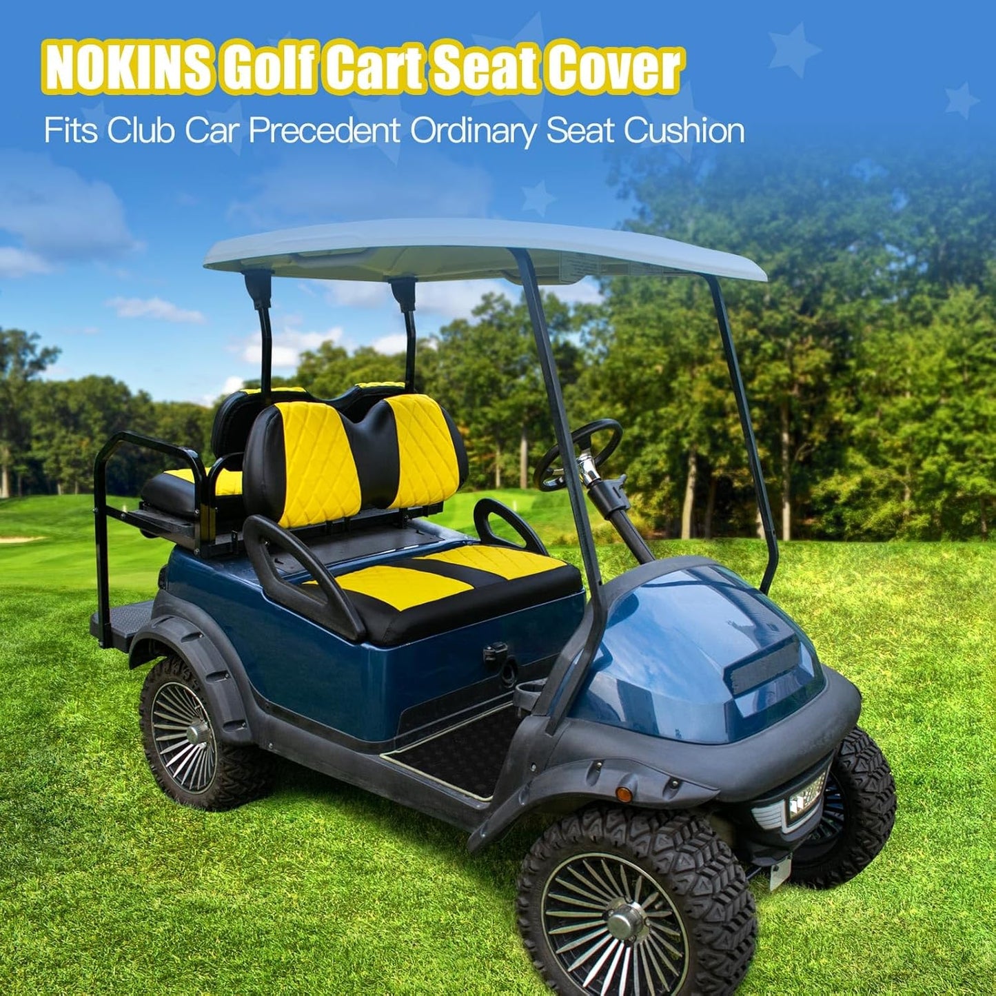 NOKINS Golf Cart Diamond Seat Covers Kit, Fit for Club Car Precedent OEM Standard Front Seat Cushion, Golf Cart Vinyl Seat Cover, No Nails Required