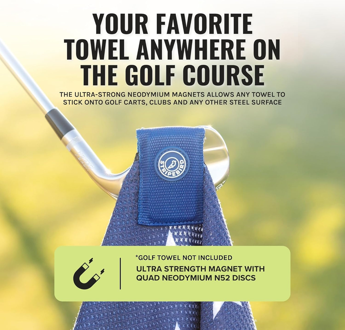 Stripebird - Magnetic Clip for Any Towel (Blue) - Highest Strength Magnet for Magnetic Golf Towel - Removable from Towels - Magnetic Golf Towel Clip - Magnetic Golf Towels for Men