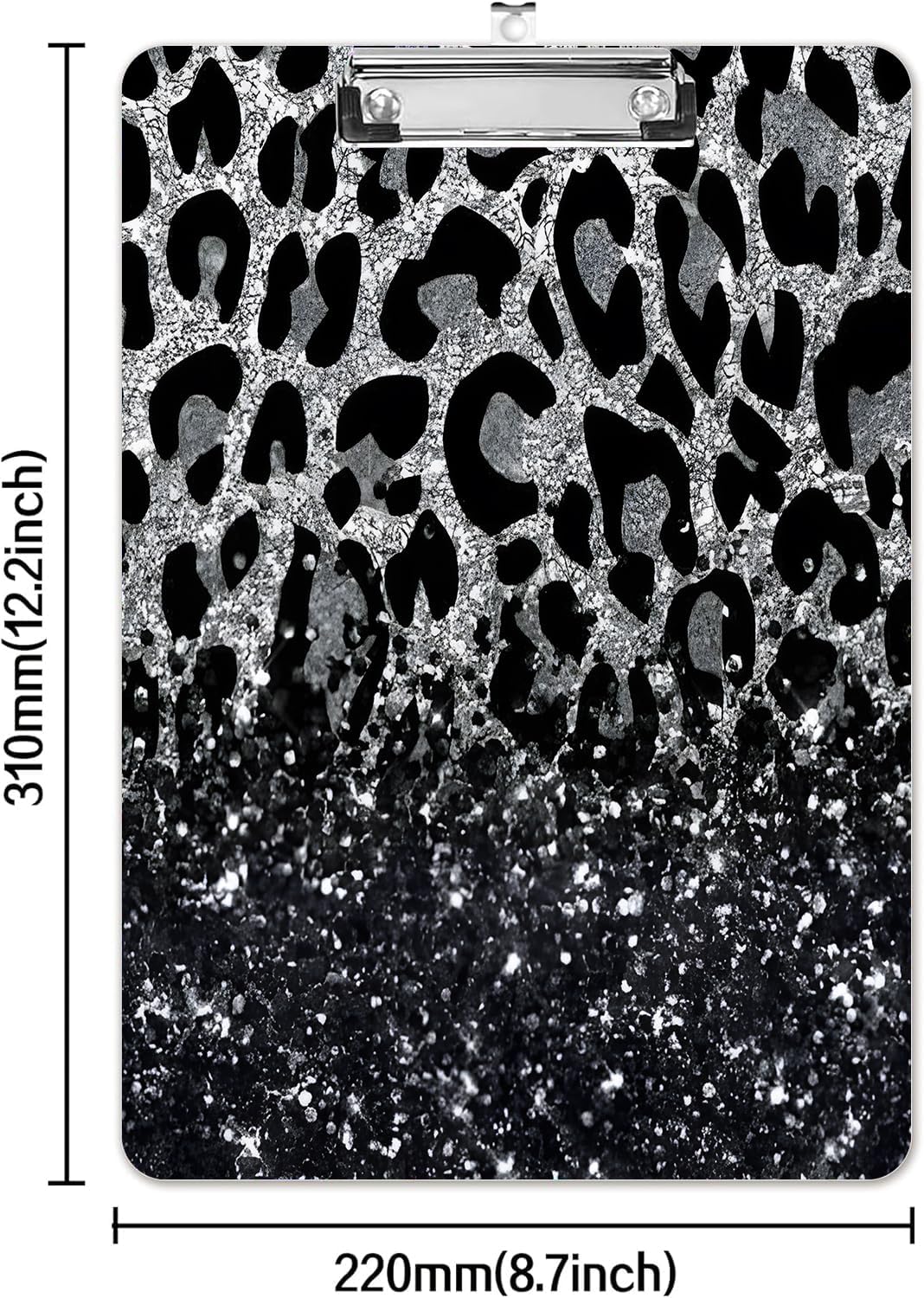 Fashion A4 Clipboard, Standard Letter Size 9" x 12.5", Decorative Wooden Clipboard with Low Profile Metal Clip for Office, School, Teachers, and Students,Luxury Black Leopard