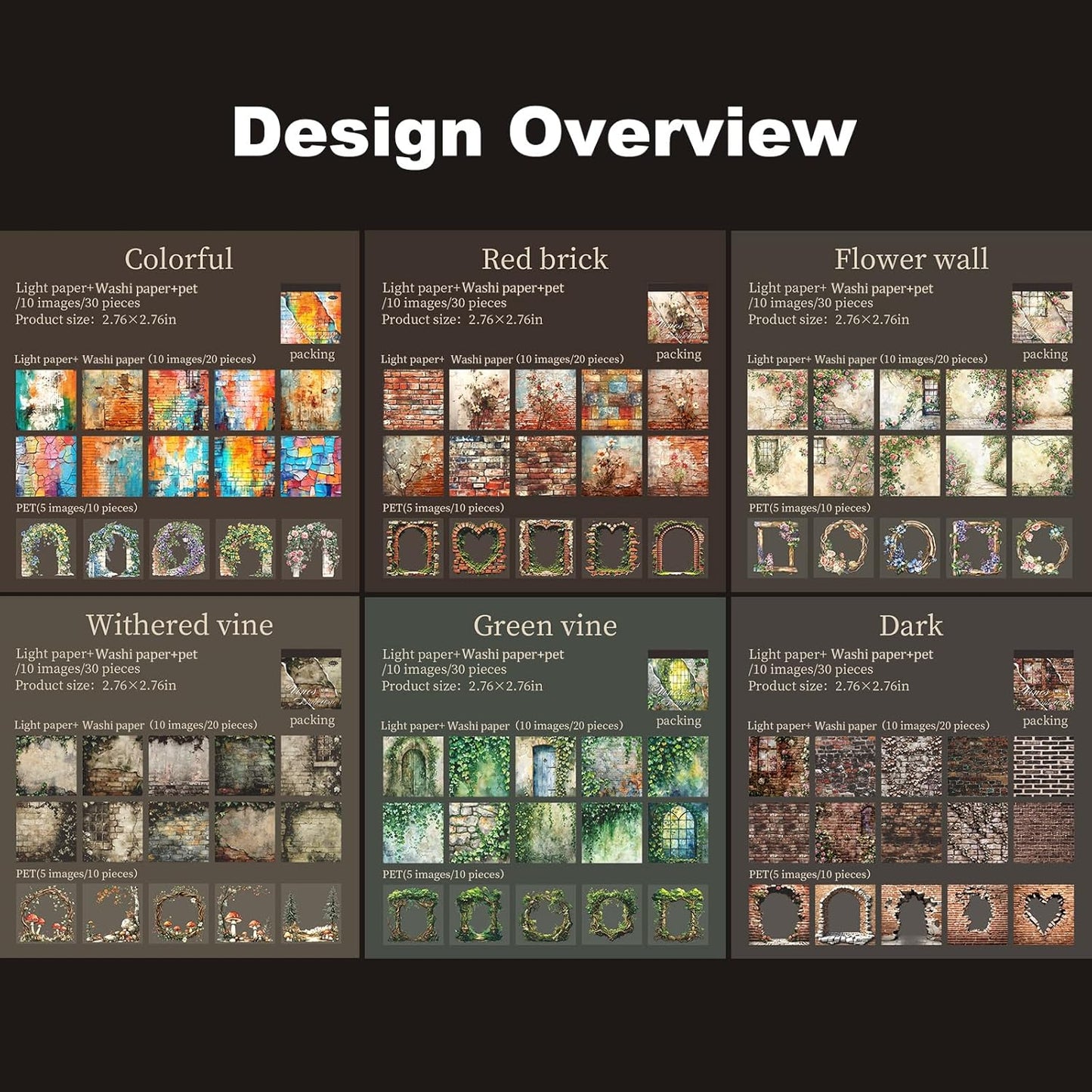 PET & Washi Sticker and Paper Kit – 180 PCS Vintage Brick Wall & Vine Ephemera for Scrapbook, Junk Journal, Collage and DIY Crafts