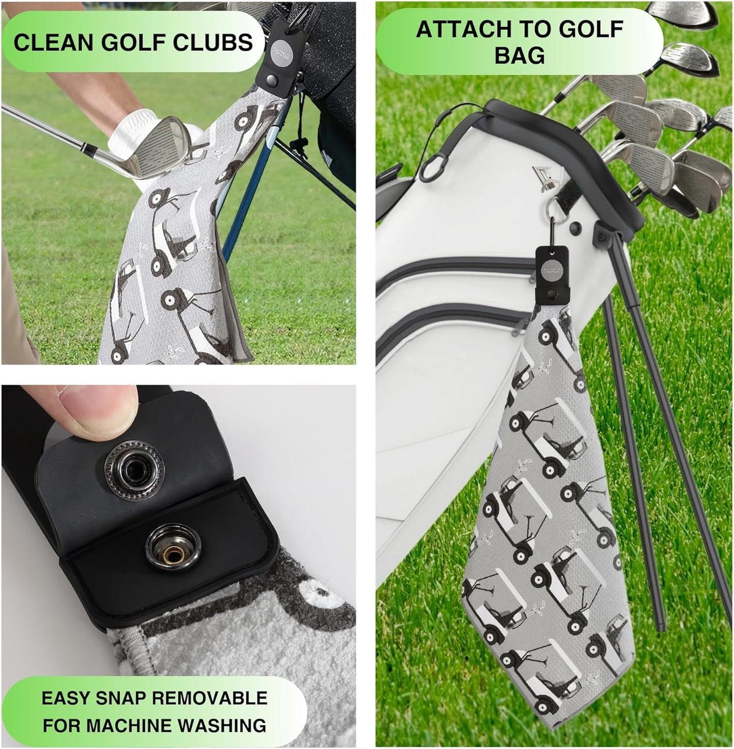 Magnetic Golf Towels for Golf Bags with Clip & Ultra Strong Magnet - Waffle Weave Microfiber Towel for Secure Hold on Bags & Carts - Ideal Club Cleaner & Accessories - Golf Cart