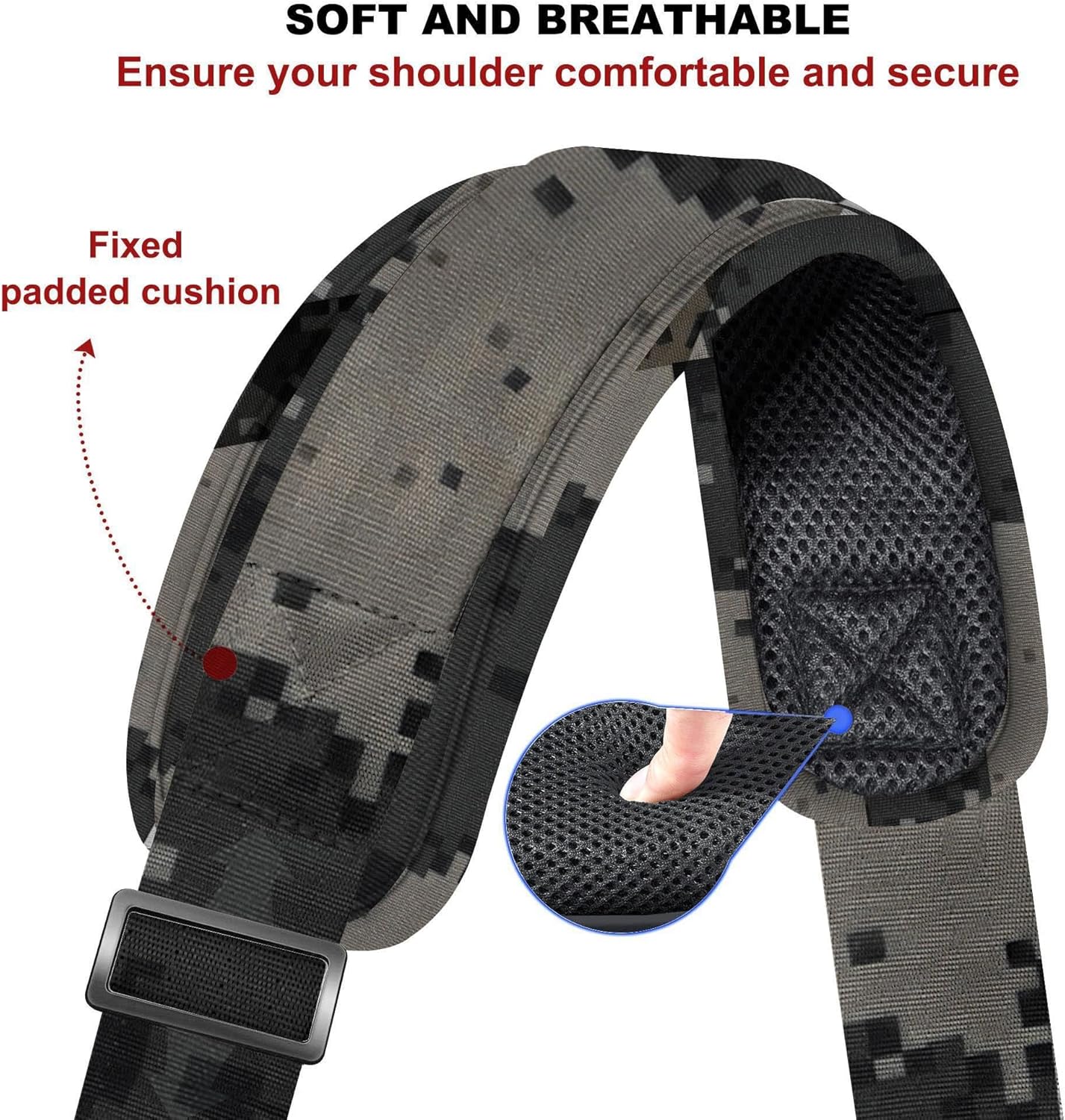 ZINZ 79.5" Universal Strap with Ultra-Thick Fixed Breathable Pad - Adjustable Heavy-Duty Shoulder Strap for Laptop, Crossbody, Luggage, Gym, Camera Bag and More,Camouflage Gray