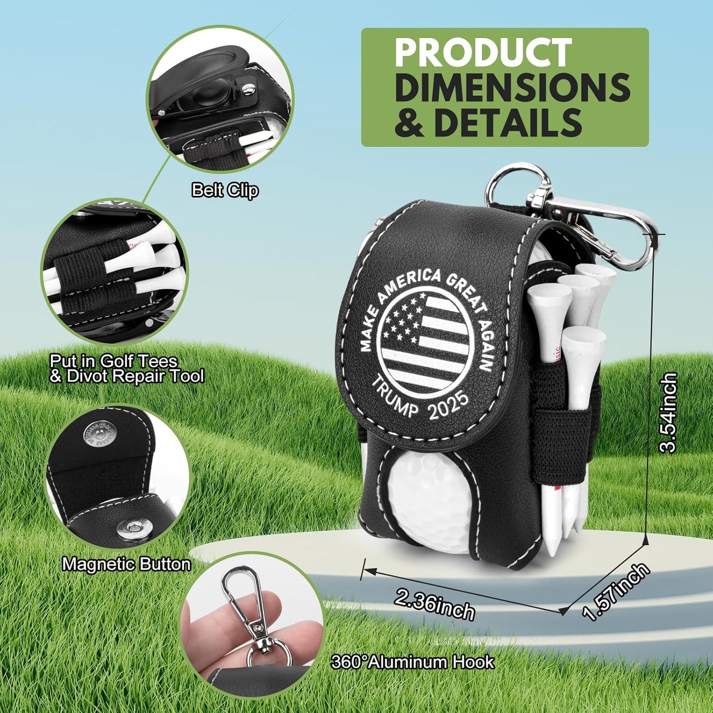 Golf Ball Bag Pouch with Golf Tee Holder Leather Golf Ball Pouch with Belt Clip Golf Ball Bag for Men and Women Storage Gift