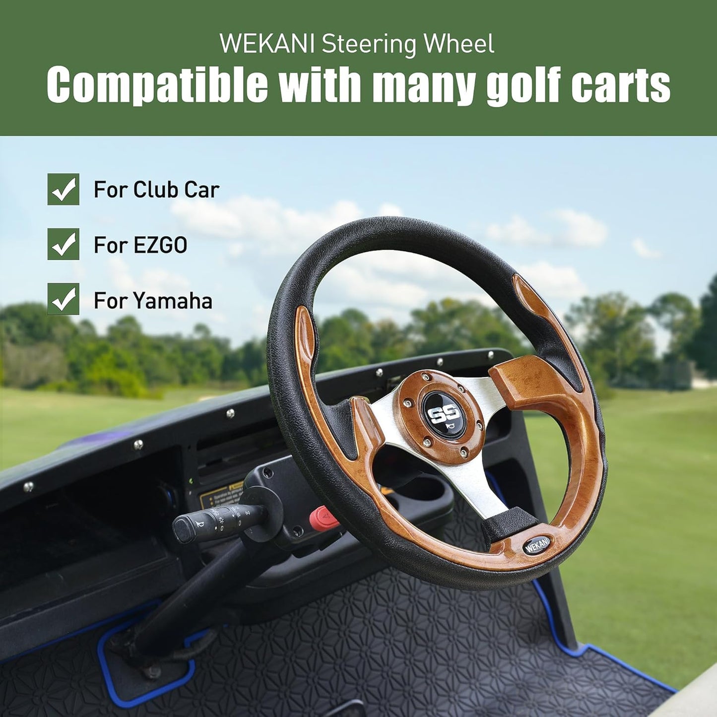 Golf Cart Steering wheel for EZGO YAMAHA and Club Car Precedent Most Golf carts Wood Grain