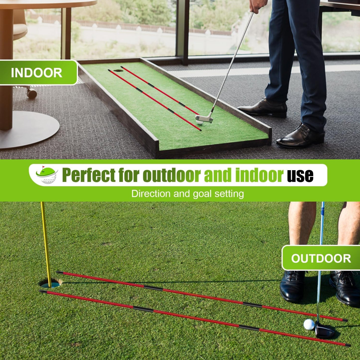 Golf Alignment Sticks 2 Pack, 48″Collapsible Practice Rods for Aiming/Putting, Golf Training Aid for Swing Trainer with Clear Tube Case, Foldable Training Rods with 10 Golf Tees