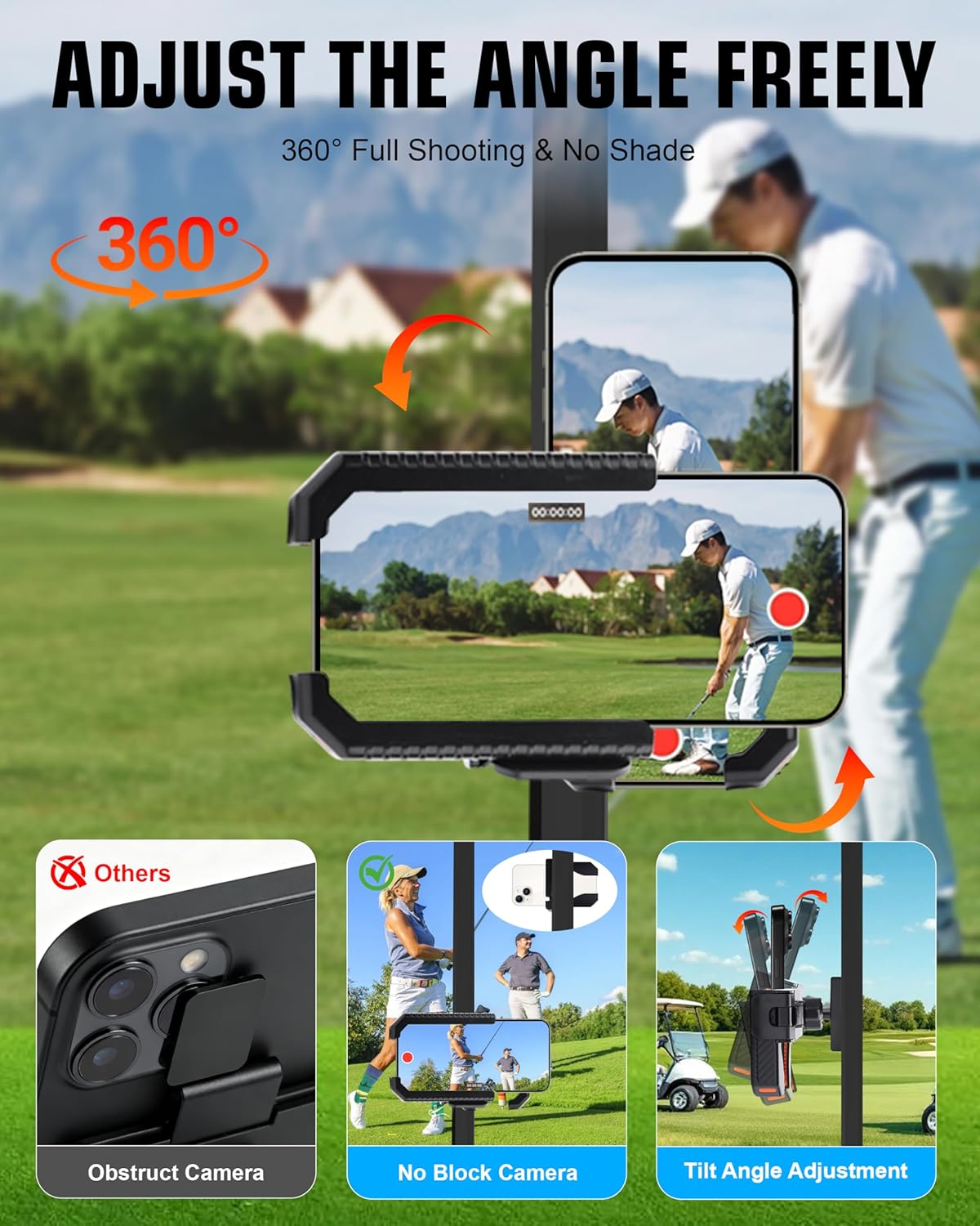 XEEP 2025 Magnetic Golf Cart Phone Holder 8pcs N52 Magnets, 360° Rotation, One-Touch Lock, Golf Phone Holder for Ezgo Club Car Yamaha, Golf Cart Cell Phone Holder for All 4.5-7" Smartphones