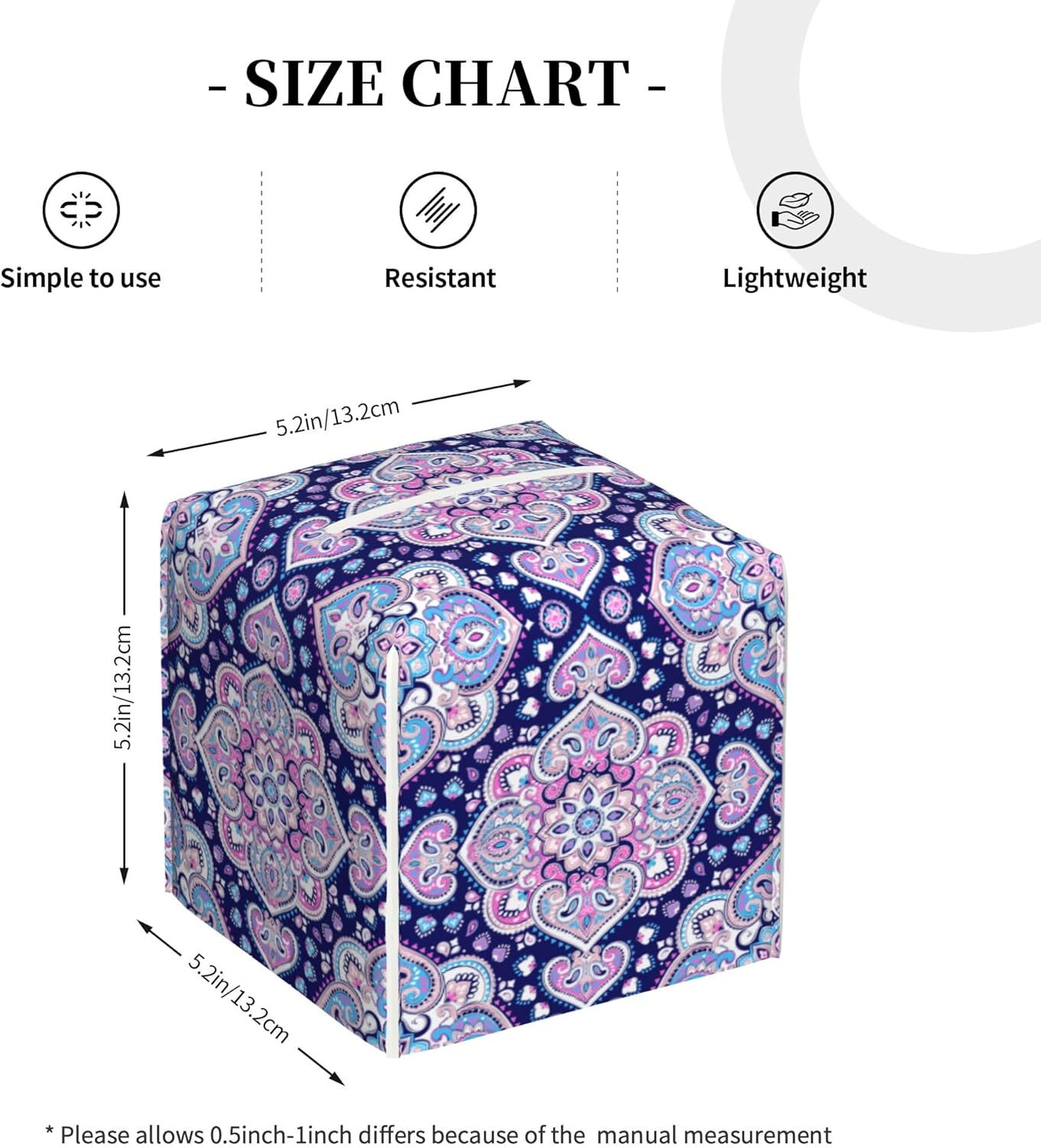 Boho Mandala Flower Tissue Box Cover Square,Indian Paisley Floral Tissue Box Holder Waterproof Leather Facial Paper Organizer Dispenser for Bathroom Home Car Nightstand Vanity Desk