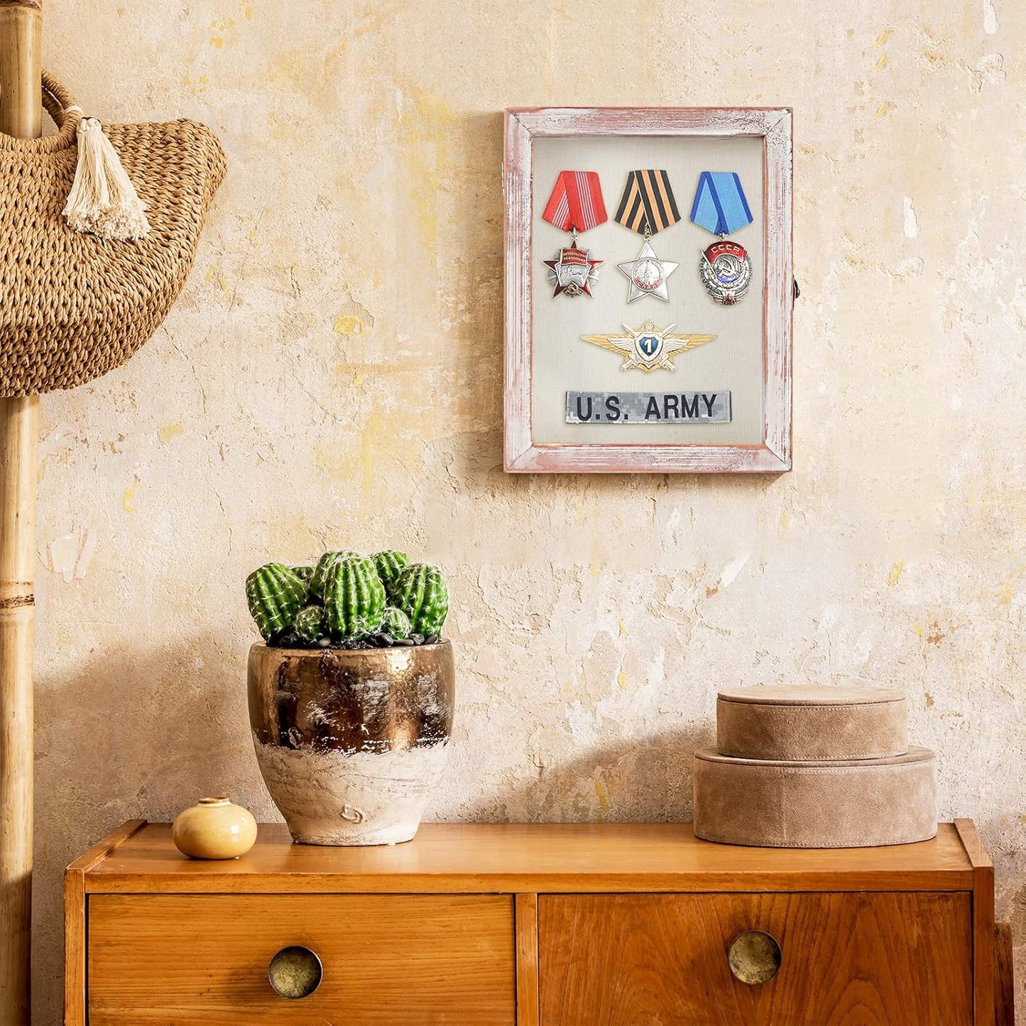 TJ.MOREE Shadow Box Frame 8 x 10 Flower Shadowbox Display Case Picture Frame with Linen Back Memorabilia Bouquet Medals Military Photos Memory Box- White Pink