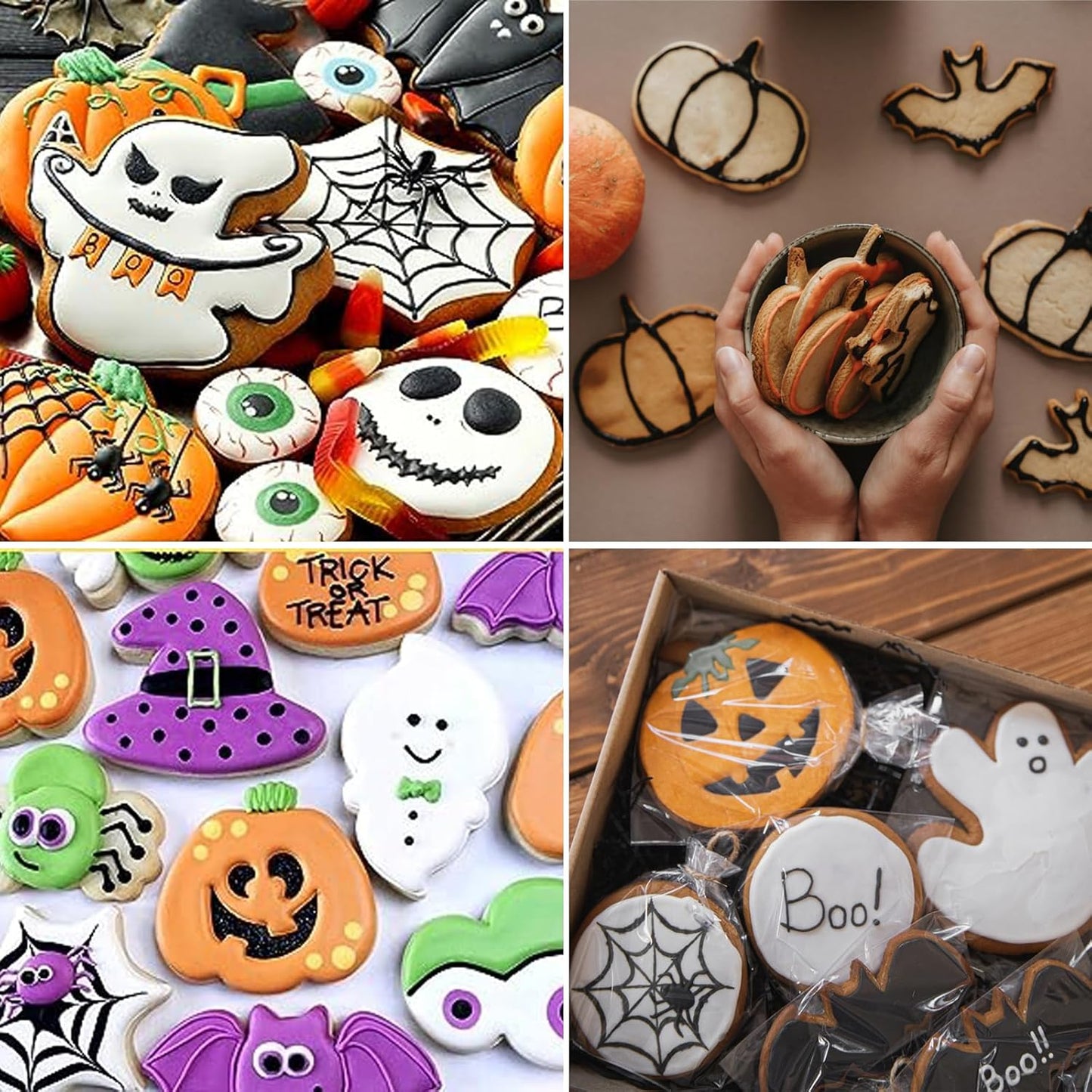 16 Pcs Halloween Cookie Cutters, 3D Cookie Cutter with Plunger Stamp, Halloween Cookie Molds -Ghost, Bat, Pumpkin, Cat, Castle,Tombstone, Witch, Spider, Skull, Etc.
