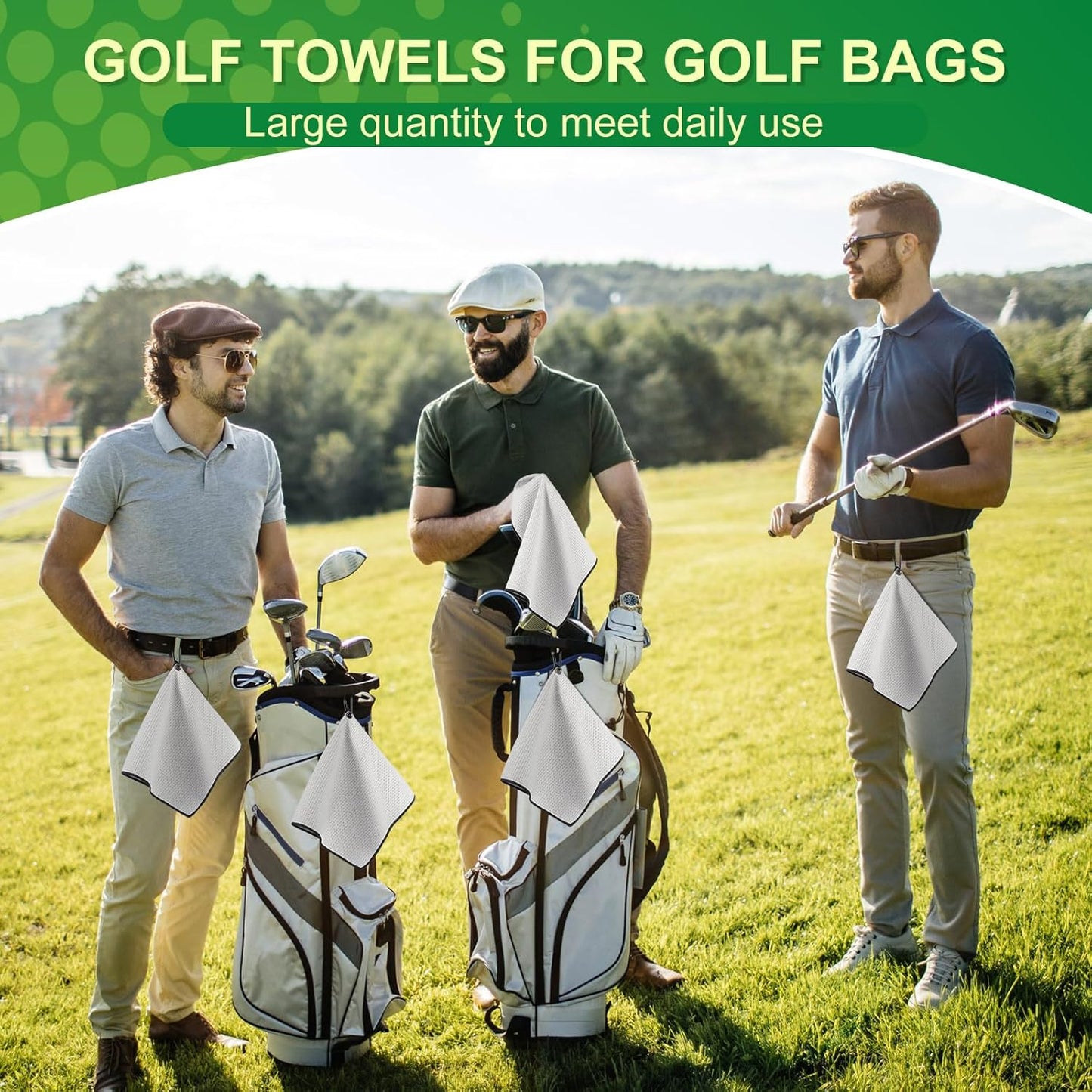 Batiyeer Golf Towels Bulk for Bags 16'' x 24'' Microfiber Waffle Pattern Golf Towels Trifold with Clip for Hiking,Tournament, Yoga