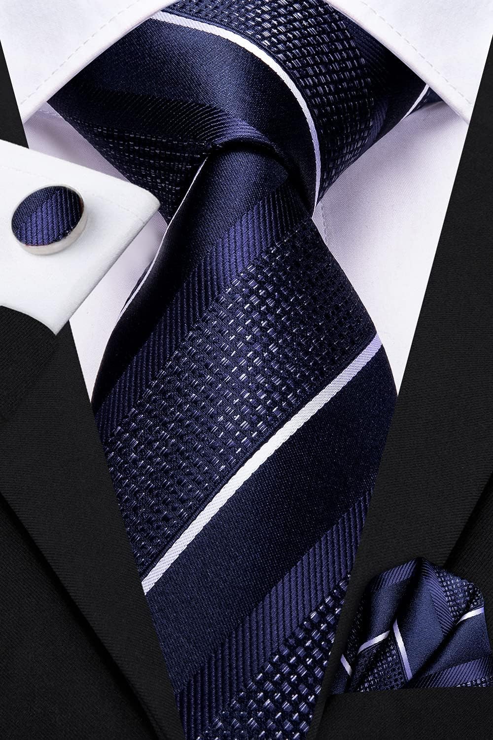 Dubulle Mens Paisley Striped Tie WOVEN Necktie for Men and Handkerchief Cufflinks Set Wedding Formal Business