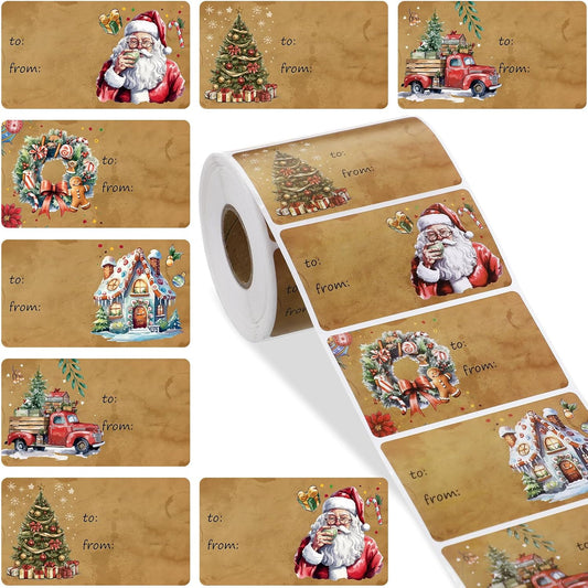 Outus 500 Pieces Christmas Tags Self Adhesive Gift Tags for Xmas Presents Christmas Name Labels Stickers for Wrapping Paper Festival Birthday Holiday Decor(Old Fashioned Style,2.76 x 1.57 Inch)