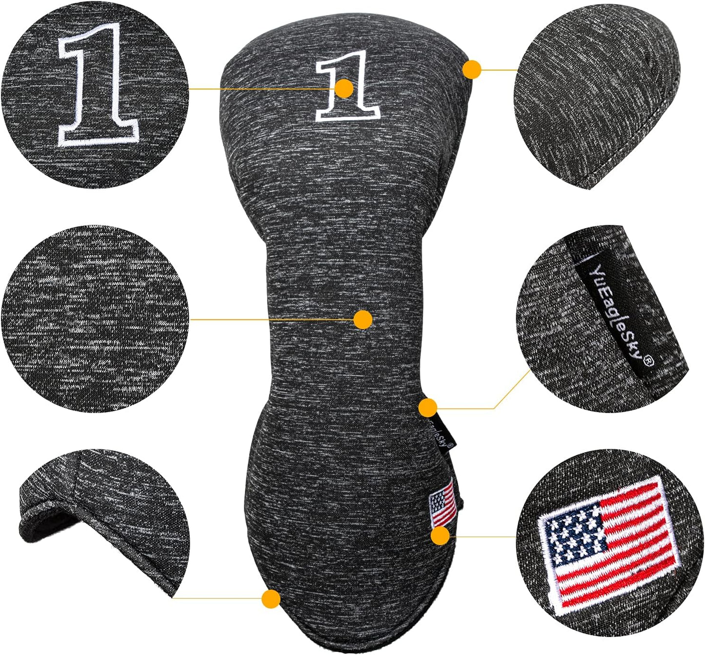 Golf Driver Head Covers 3-Pack for Men & Women - Premium PU Leather with Elephant Embroidery, Double Elastic Band (Driver/Fairway/Hybrid), Waterproof & Durable - White Grey or Black Grey