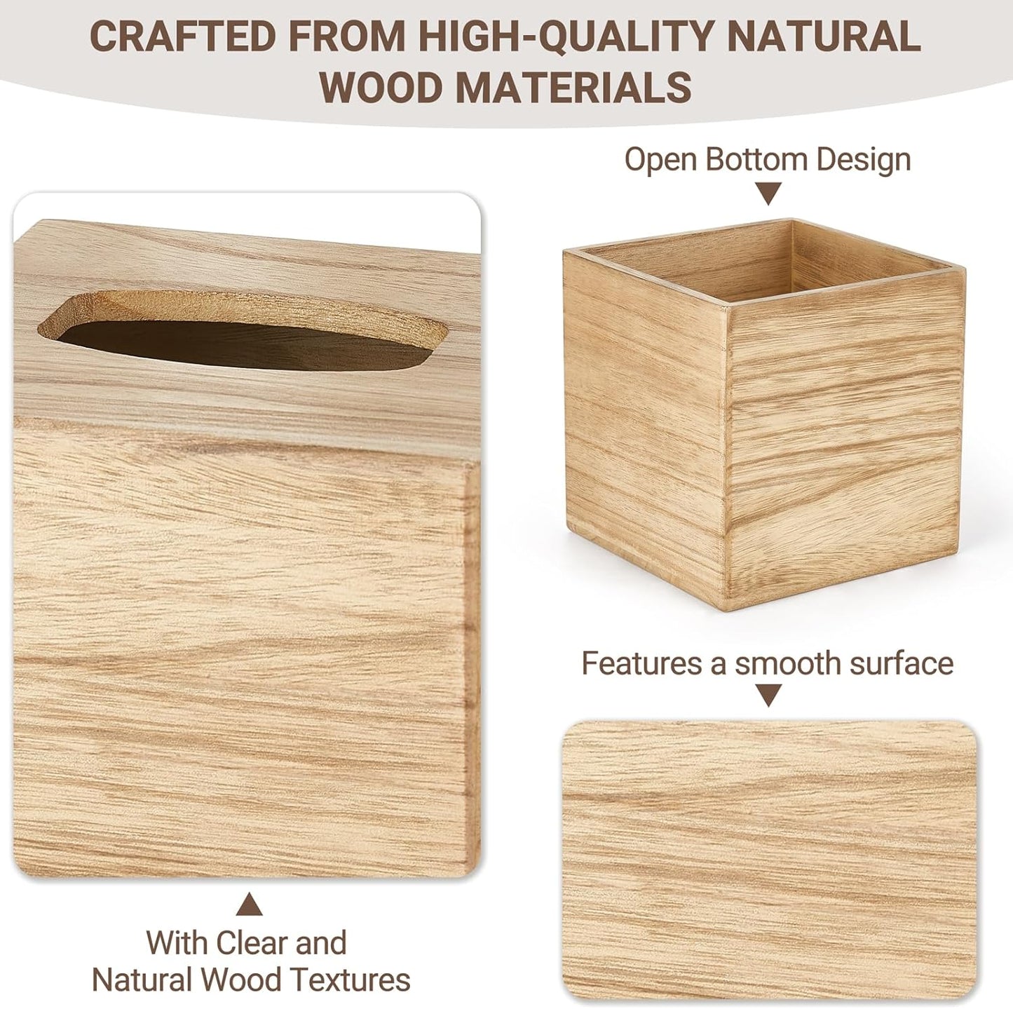 Mkono Tissue Box Cover Square Open-Bottom Wood Tissue Box Holder Decorative Facial Cube Organizer Modern Farmhouse Decor for Bathroom Bedroom Dresser Living Room Office Dorm, Natural