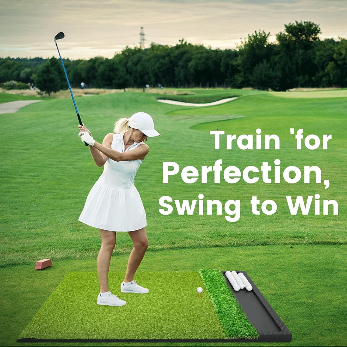 Golf Hitting Mat with Ball Tray 5x4ft - 6x4ft Dual-Turf Practice Mat for Indoor & Outdoor Use Golf Training Mat with Rubber Tee Holes, Suitable for Swing Driving & Chipping