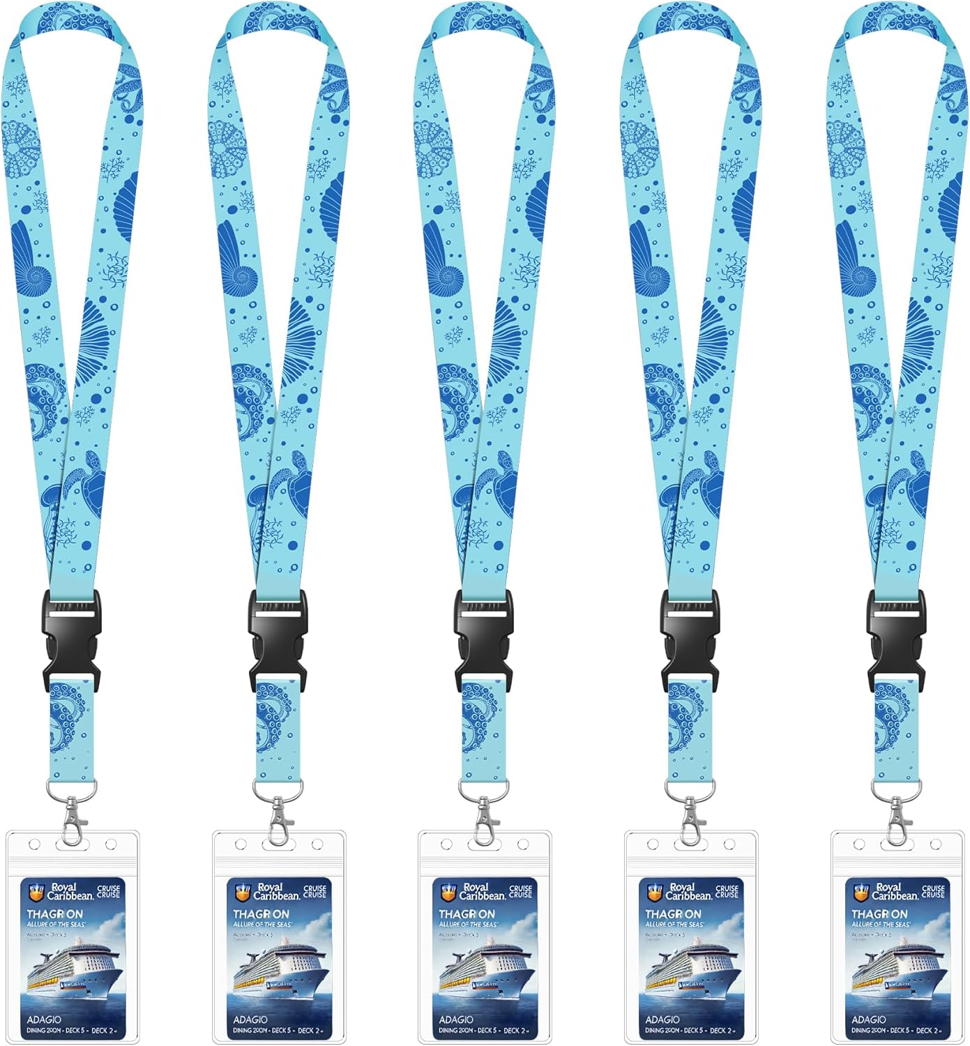 5 Pack Cruise Lanyards with Ocean Creature Design, Cruise Ship Lanyards with Waterproof ID Badge Holders for All Cruise Lines 2025, Green