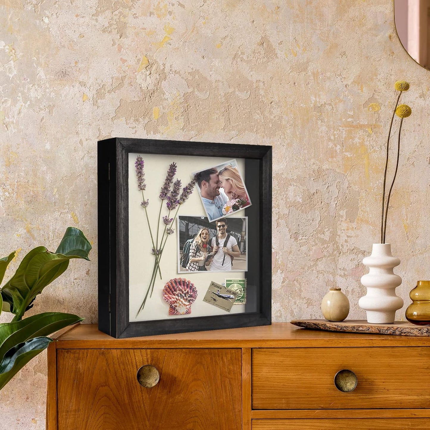 TJ.MOREE Flowers Shadow Box Display Case Large Shadow Box Frame with Glass Window Door Picture Frame Wedding Bouquet Memorabilia Medals Photos Memory Box for Keepsakes - (Rustic Black, 12 x 12 )