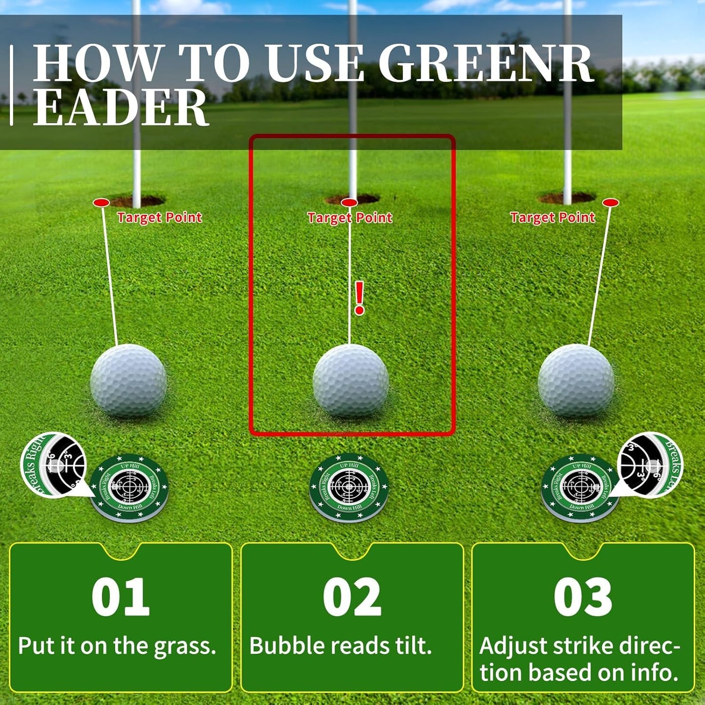 Golf Green Reader, 2 Pack Golf Ball Marker Hat Clip with High Precision Horizontal Bubble, Putting Training Aid Golf Accessories Tool Gift for Men Women