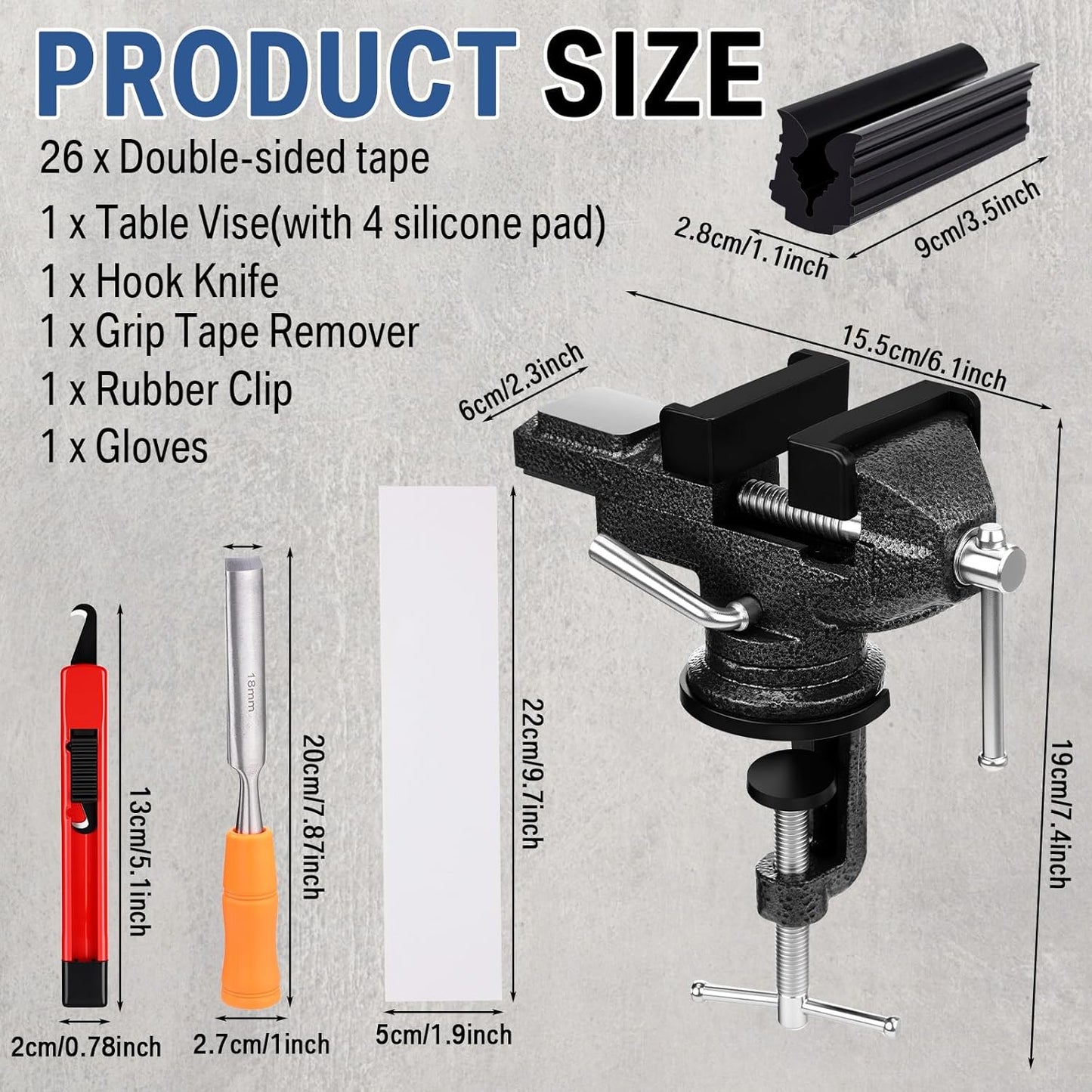 Lasnten Golf Club Regripping Kit 360° Swivel Table Vise 26 Double-Sided Tapes Rubber Sleeve & Gloves, Grip Remover, Hook Knife, No Solvent Grip Needed Portable Golf Tool