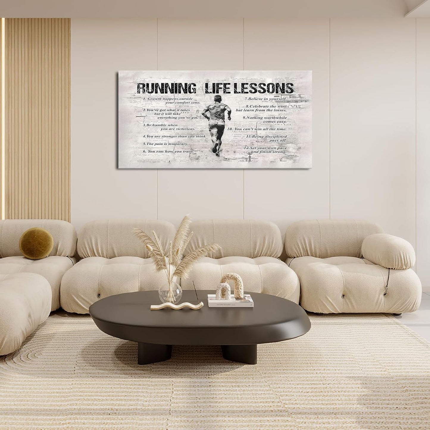 Running Sports Wall Art for Living Room - Large Size Life Lessons Decor Sign - Retro Canvas Prints Inspirational Pictures Painting Artwork - Home Decoration for Master Bedroom 60"X30"