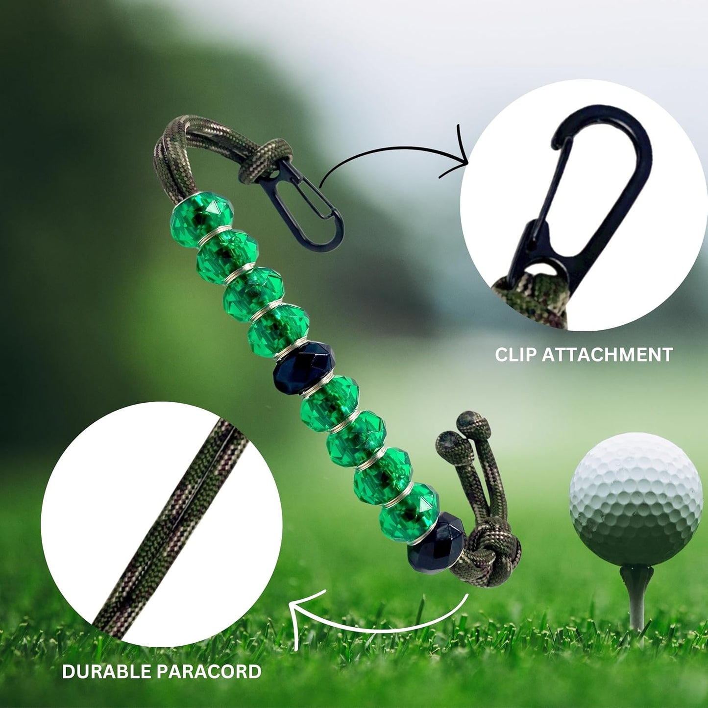 LAMIBEE Golf Beads Count Stroke Score Counter, Durable 550 lbs Paracord String with 10 Beads, Easy Scorekeeping, Hand-Braided with Clip