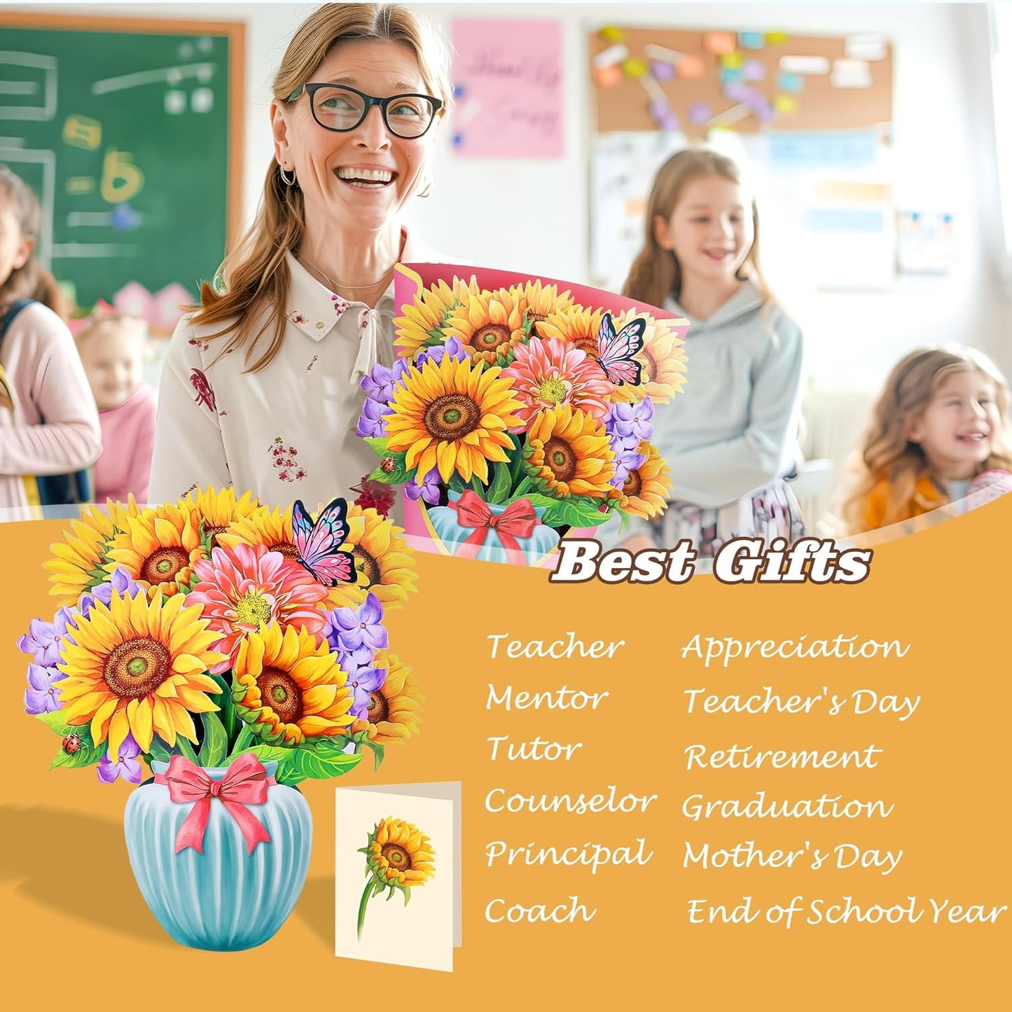 Airpark Pop Up Flower Card, 3D Greeting Card – Sunflower Bouquet – For Friend or Family – Cheer Up, Get Well, Birthday Surprise