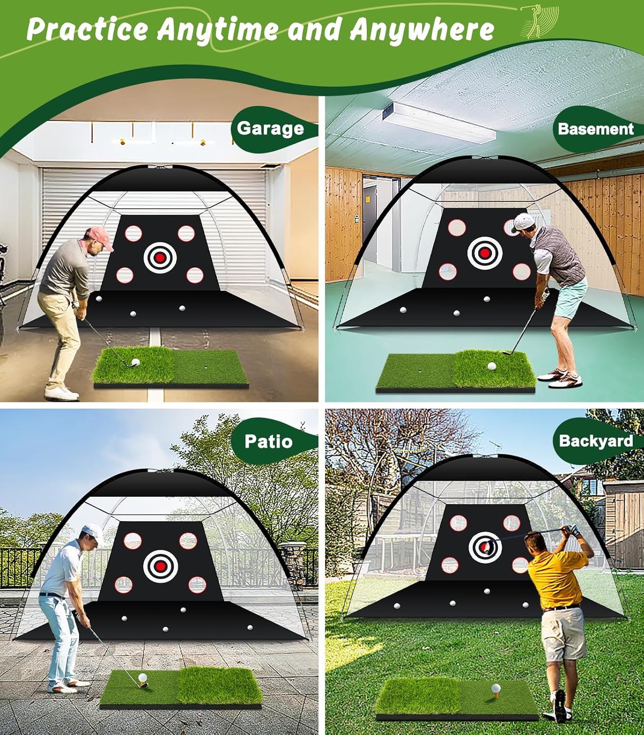 Golf Net: 10x7ft Golf Practice Net for Backyard Chipping Driving with Dual-Turf Golf Hitting Mat, All-in-1 Outdoor Indoor Golf Hitting Net with Multiple Targets, Golf Aid for Men/Golf Lovers