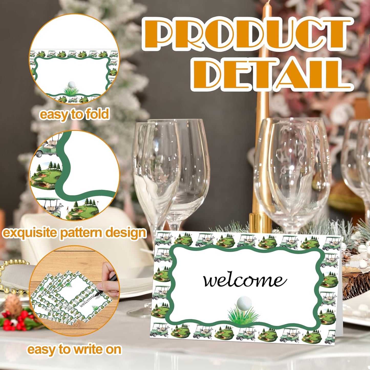 Golf Place Cards, Hole in One Table Place Cards For Table Setting, Sports Themed Name Cards For Birthday Party Baby Shower Golf Party, 25 Cards Included -04