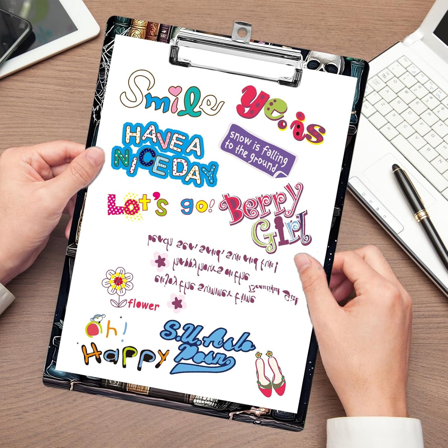 Plastic A4 Clipboards, Cute Fashion Clipboard Decorative, 12.2" x 8.7" Standard A4 Size Clipboards, Plastic Acrylic Clipboard for Teacher, Social Worker, Students,Women, Office Supplies (Bookshelf)