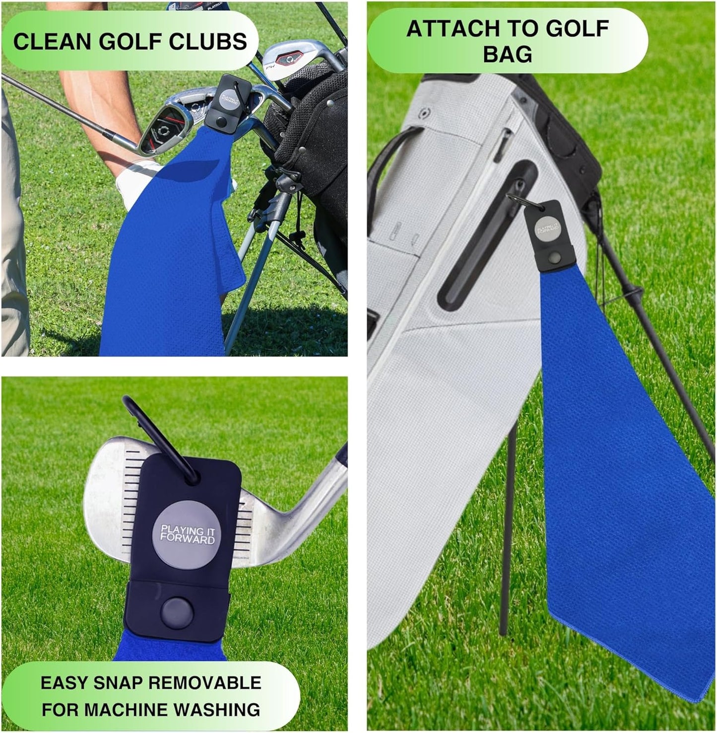 Magnetic Golf Towels for Golf Bags with Clip & Ultra Strong Magnet - Waffle Weave Microfiber Towel for Secure Hold on Bags & Carts - Ideal Club Cleaner & Accessories - Bright Blue