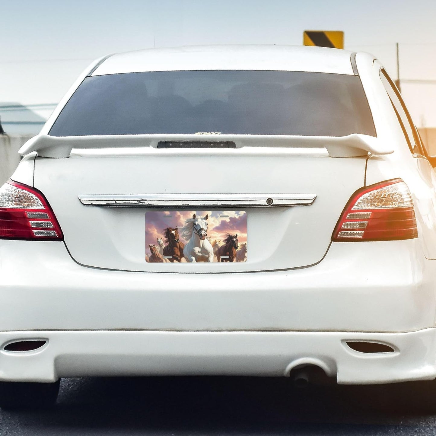 Front License Plate for Car Designs Running Animal Horse Cloud Stainless License Plate Cover Holder for Men Women Metal Aluminum Decorative Accessory Vanity Tag Standard 6 X 12 inch (4 Holes)