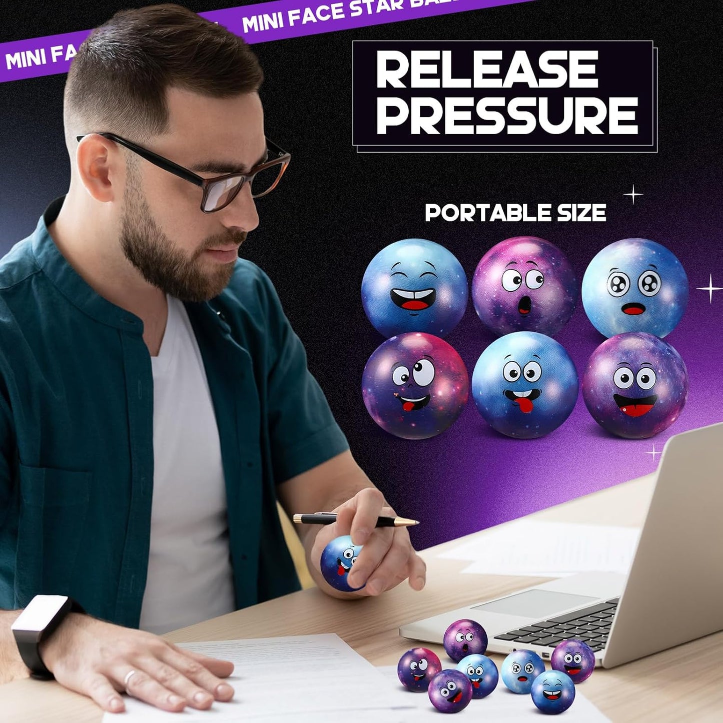 12 Pcs Mini Face Stress Balls for Boys Girls Sport Funny Face Squeeze Foam Balls for Stress and Anxiety Relief for Party Favors Birthday Gift Decoration(Galaxy,1.97")