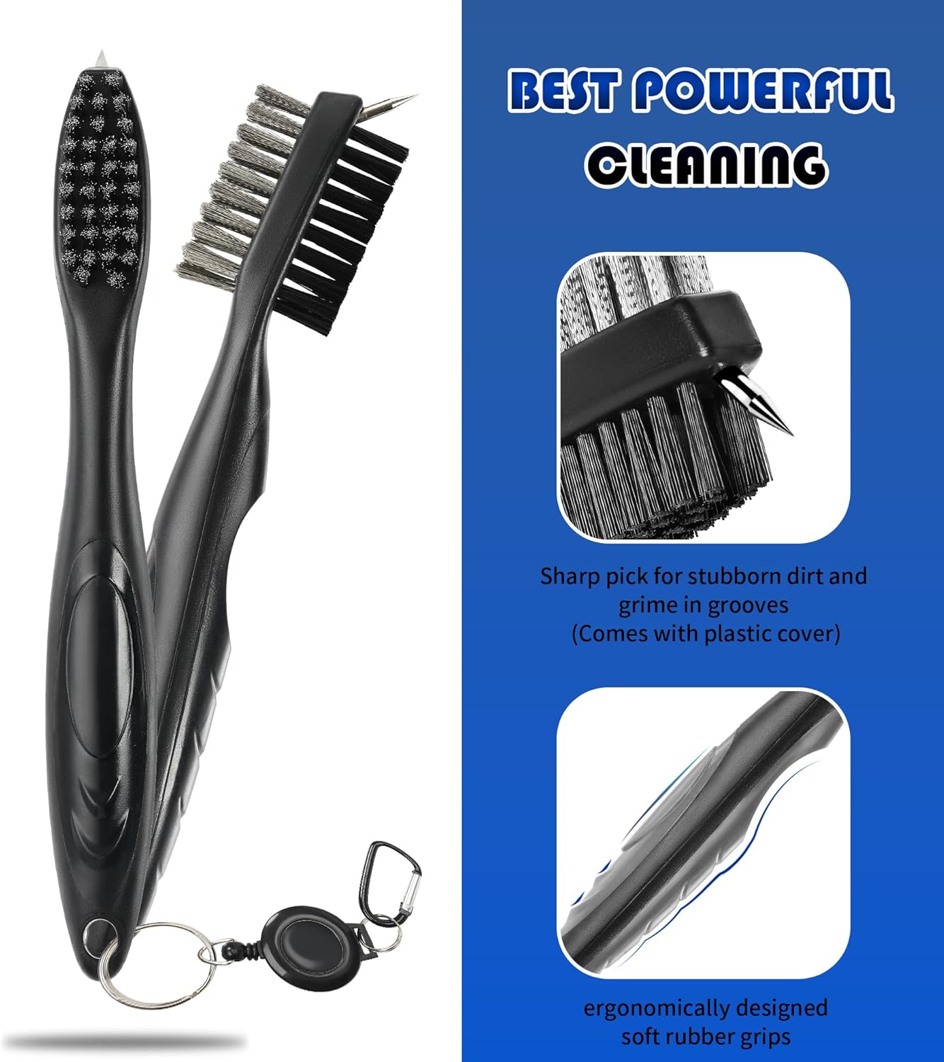Mile High Life Golf Club Brush, Club Groove Cleaner with 2 Ft Retractable Extension Cord and Aluminum Carabiner, Golf Bag Accessories for Men and Women