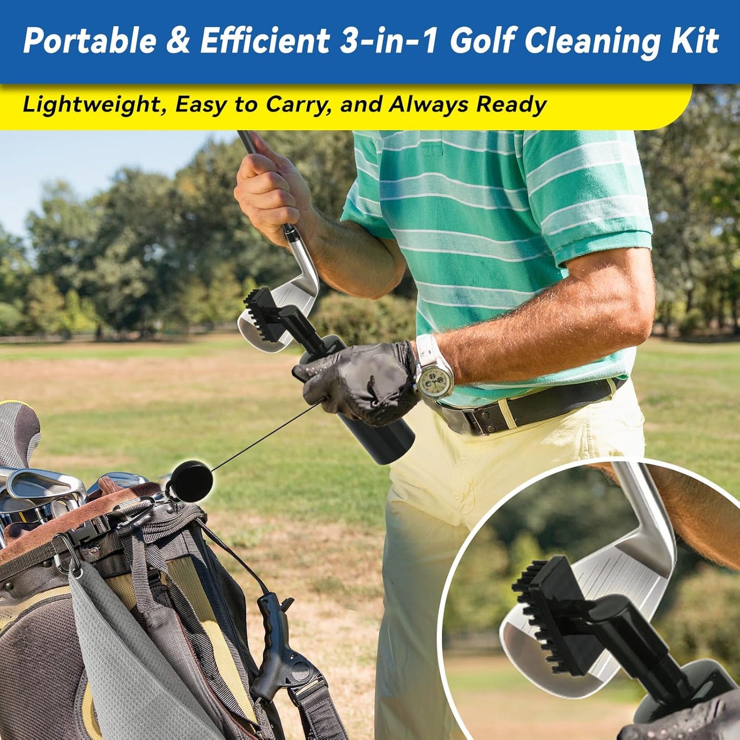 Golf Club Cleaner 3-in-1 Golf Club Cleaning Kit Includes Golf Club Brush wtih 5 oz Water Groove Sharpener Tool and Golf Towel - Essential Golf Accessories & Gifts for Golfers