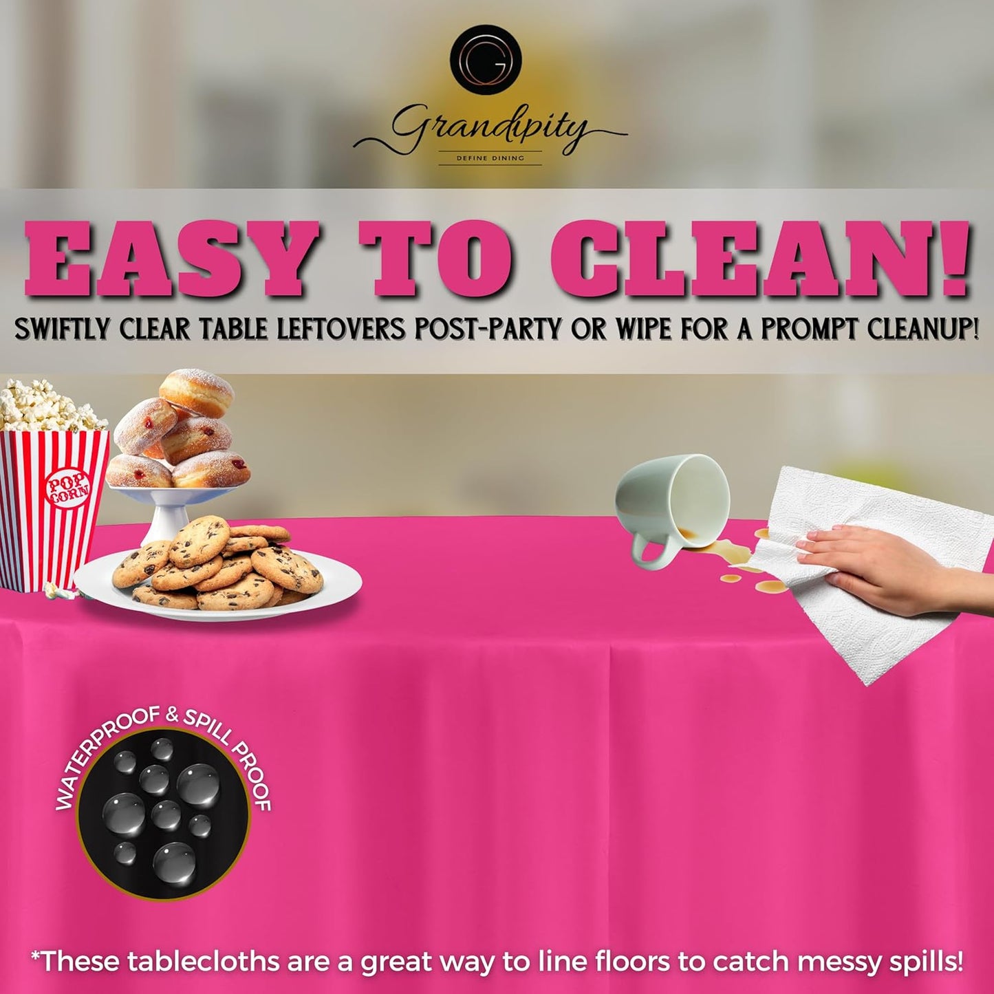 Grandipity 12 Pack Premium Disposable Plastic Tablecloth 84" Inch Decorative Round Table Cover - Hot Pink