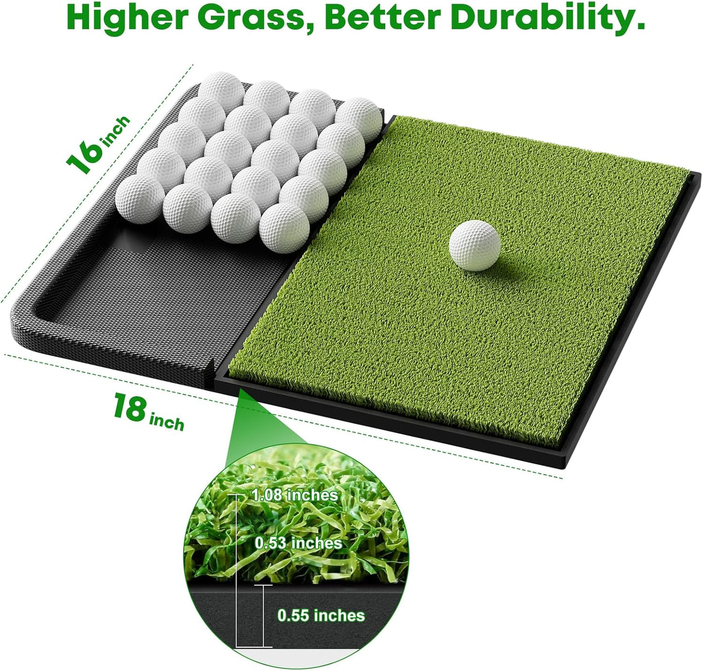 Integrated Golf Mat with Ball Tray, Small Thickening Golf Mats Practice Outdoor & Indoor, Artificial Grass with Anti-Slip Rubber Bottom Mat for Driving, Chipping Swing