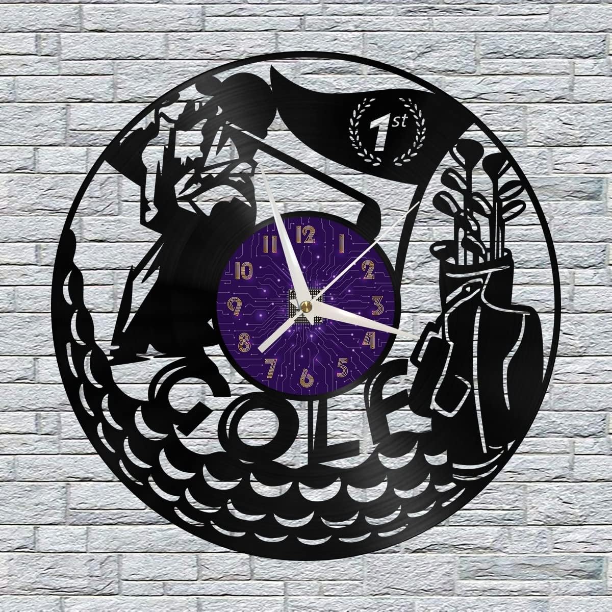 Generic Golf Decoration Vinyl Wall Clock, Vinyl Record Clock Wall Art Silent & Non-Ticking(12 inchs P), without LED, Purple