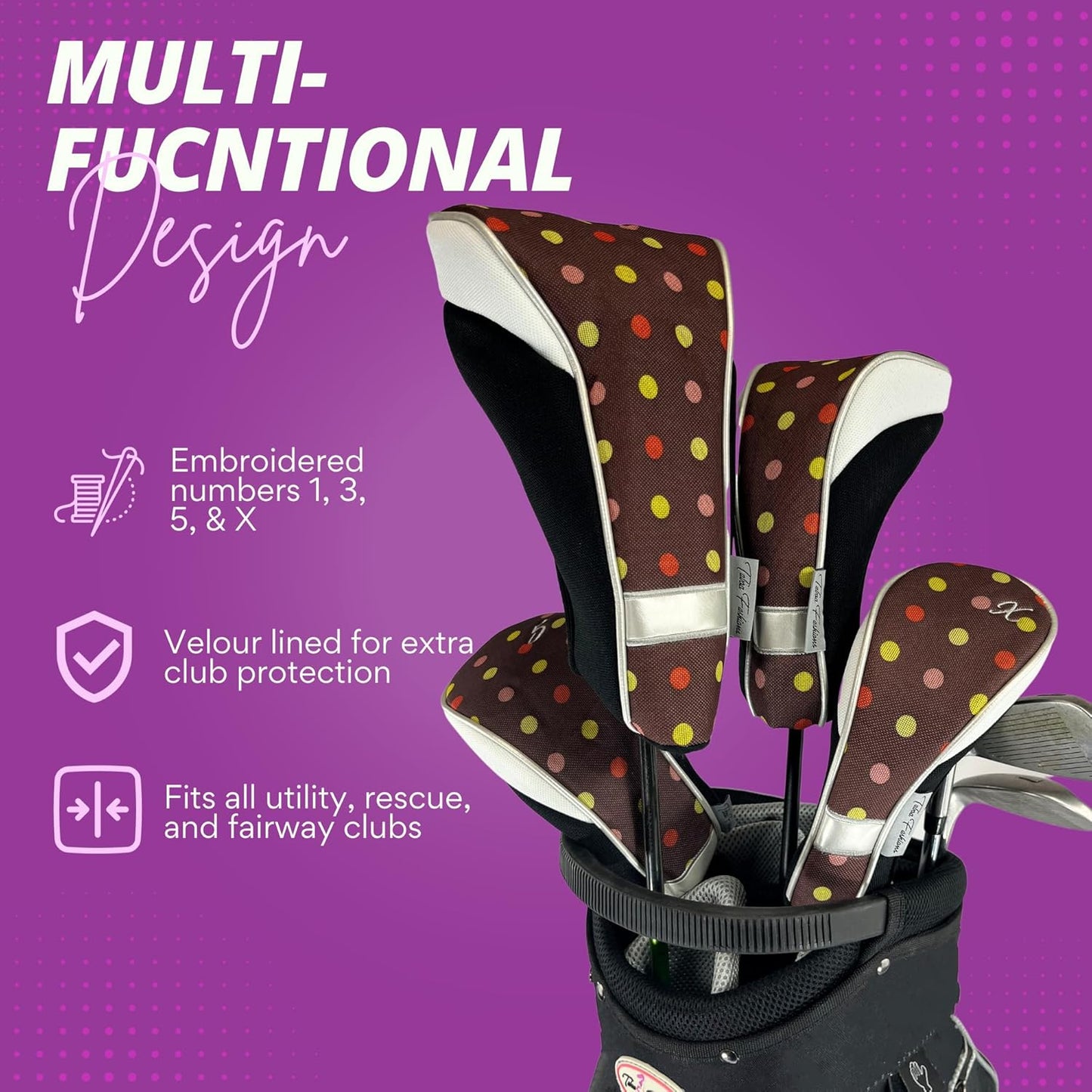 Taboo Fashions Monaco Golf Club Covers for Women - Numbered Golf Headcovers Set for Driver, Fairway and Hybrid Clubs - Weather Resistant, Pack of 4