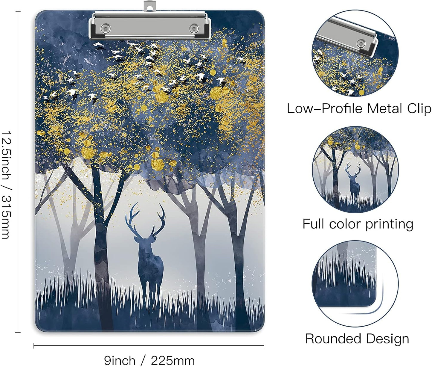 Plastic A4 Clipboards, Cute Clip Board Stardard Letter Size 9 x 12.5 in, Office Decorative for Students Women Men and Kids, Jungle Deer