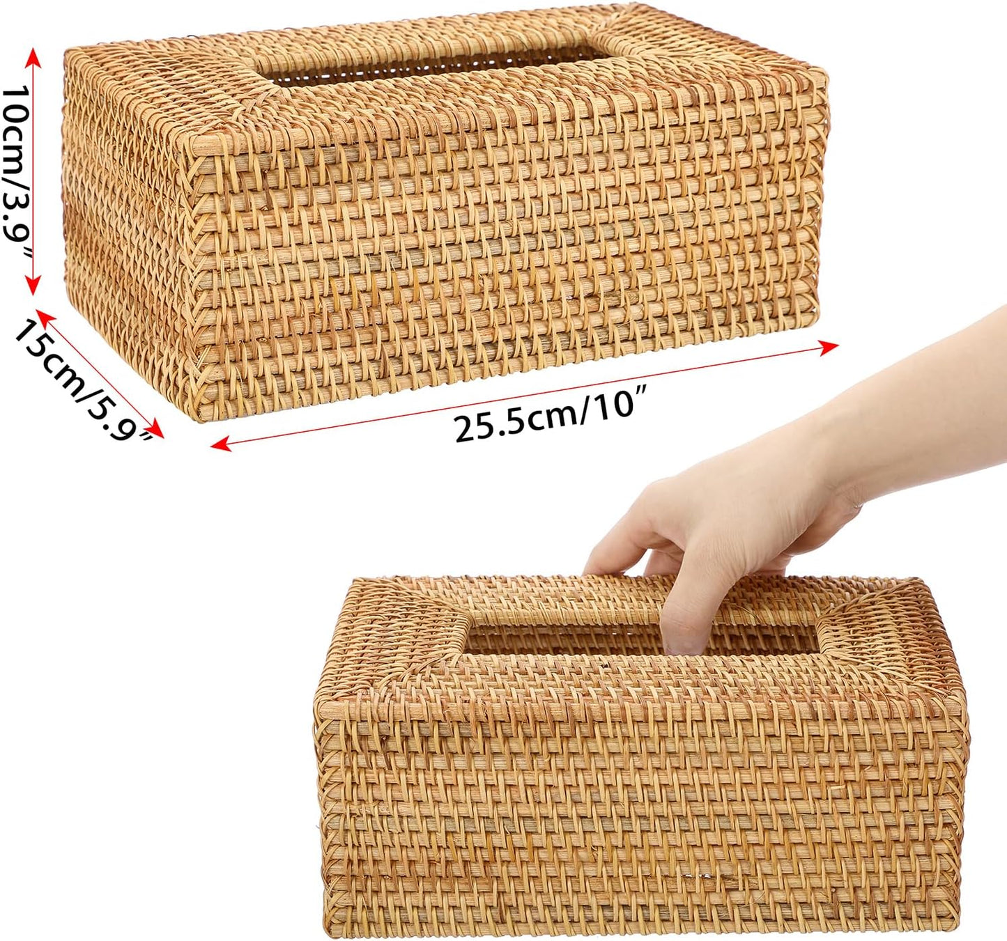 Sumnacon Tissue Box Cover Rectangle Tissue Box Rattan Tissue Box Holder,Wicker Decorative Tissue Holder for Bathroom Toilet Living Room Kitchen Office Table Desk, Yellow