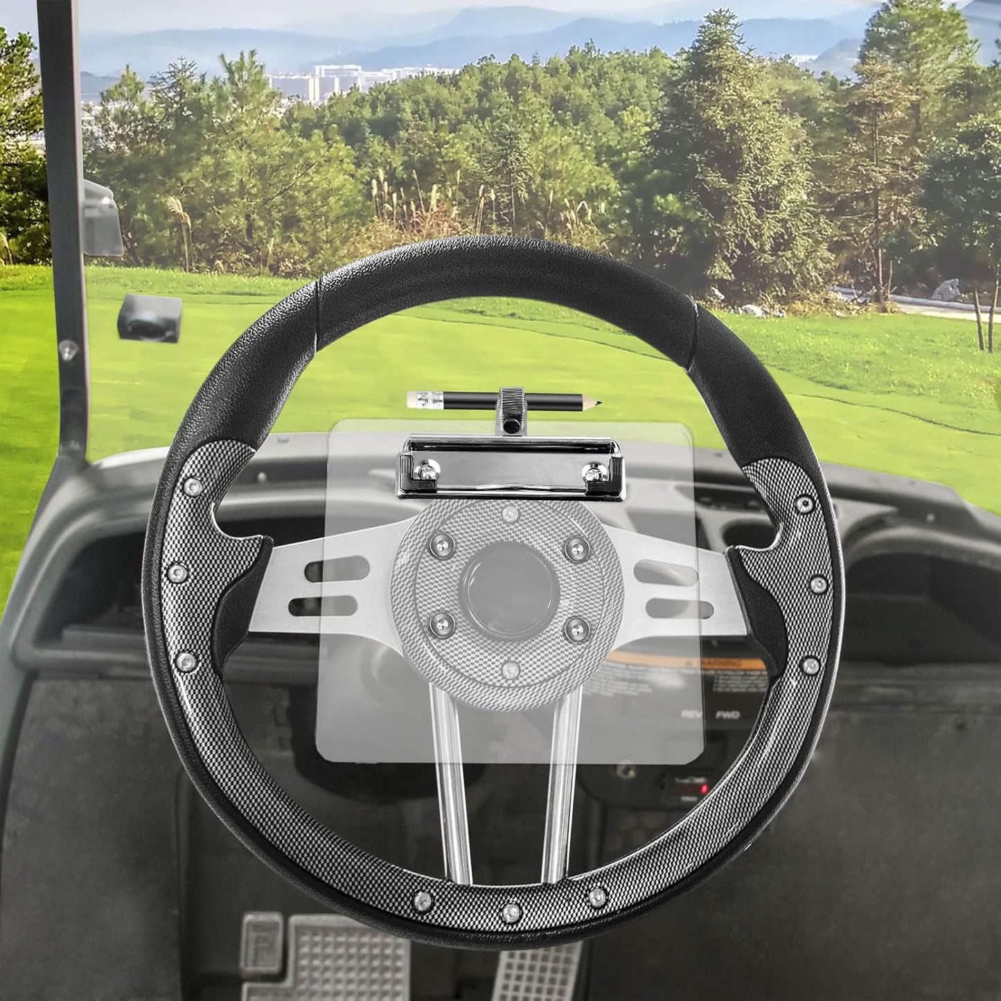 Archerest Golf Cart Steering Wheel Scorecard Holder with Pencil Holder for Club Car/EZGO TXT& RXV/Yamaha G29/Icon I40/Star Car/Excar and Other Most Golf Carts Clear 5mm Thick Acrylic