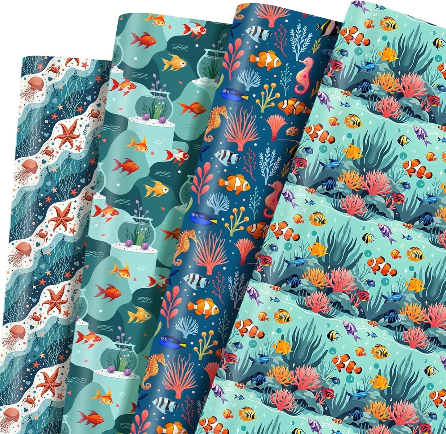 Pineraap Ocean Wrapping Paper 12 Sheets Under the Sea Gift Wrap for Ocean Lovers,Beach Parties,Marine Enthusiasts,20"×28"
