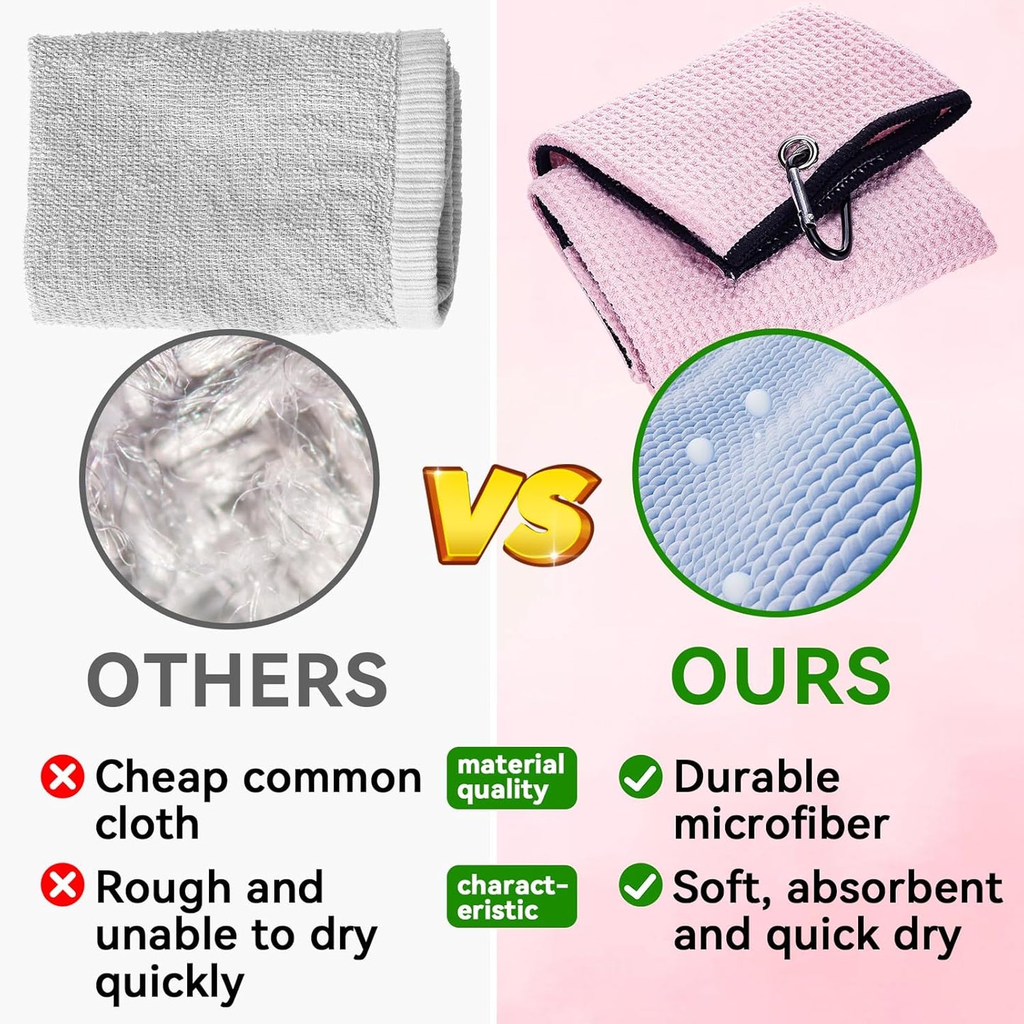 Aulock Golf Towel and Brush Set, Microfiber Towels for Golf Bags, Women Cleaning Kit with Ball Marker Golf Divot Tool Brush, Pink