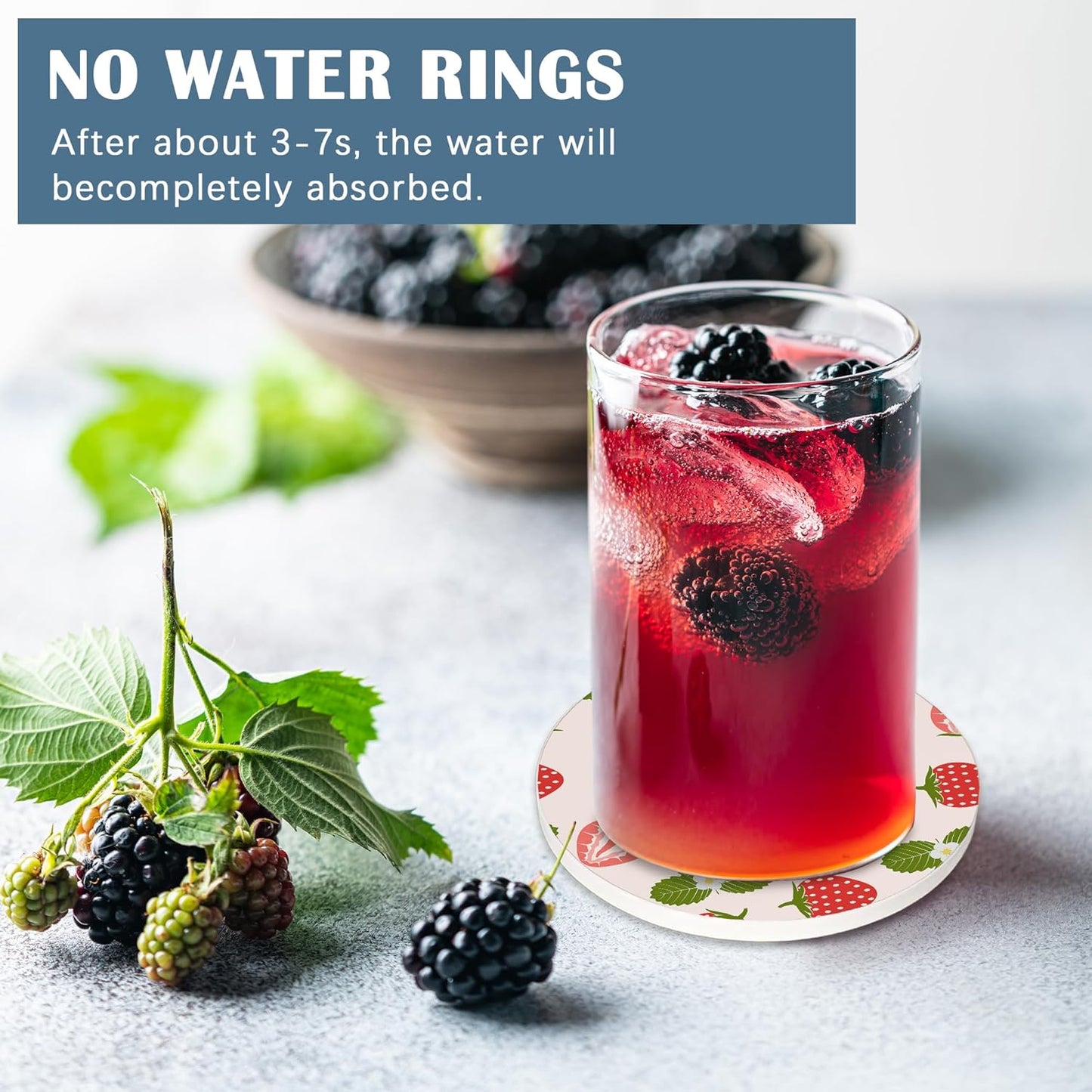 Coasters for Drinks,Strawberry Fruit Strawberries Pink Absorbent Coaster Set of 4 with Cork Base,Ceramic Drink Coasters for Cold Drinks Wine Glasses Cups Mugs,Housewarming Gifts for Home Decor