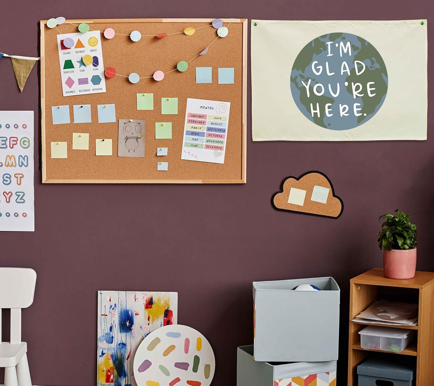 Classroom Wall Decor-Teacher Gifts-Welcome Poster Gift-Nursery Sign- Positive Affirmation Motivational Quote-Earth Theme-Hanging Rectangle Banner Flag Wall Decor-I'm Glad You're Here-28.5"L×20"W