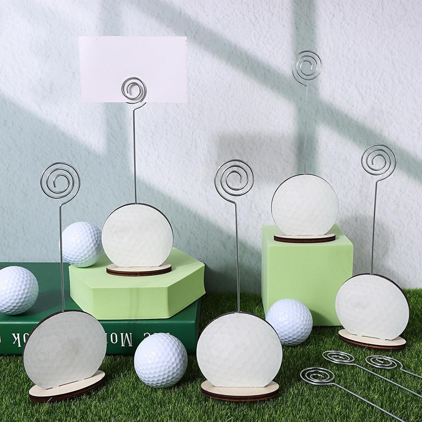 24 Pcs Golf Ball Base Memo Clip Holder Metal Wire Table Number Card Place Holders Stand Note Paper Clip Name Place Card Golf Centerpieces for Picture Note Card Menu Wedding Party Office