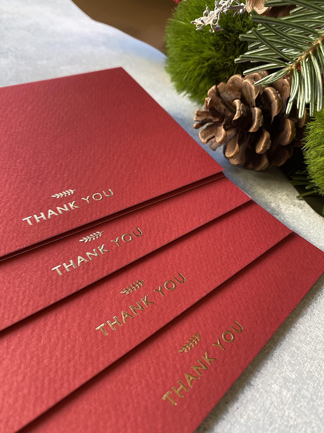 RUN2PRINT Thank You Cards with Envelopes & Gold Foil Stickers – 36-Pack Folded Red Greeting Cards (4″×6″) – 320 GSM Italian Textured Paper – Gummed Envelopes – For Weddings, Business & All Occasions